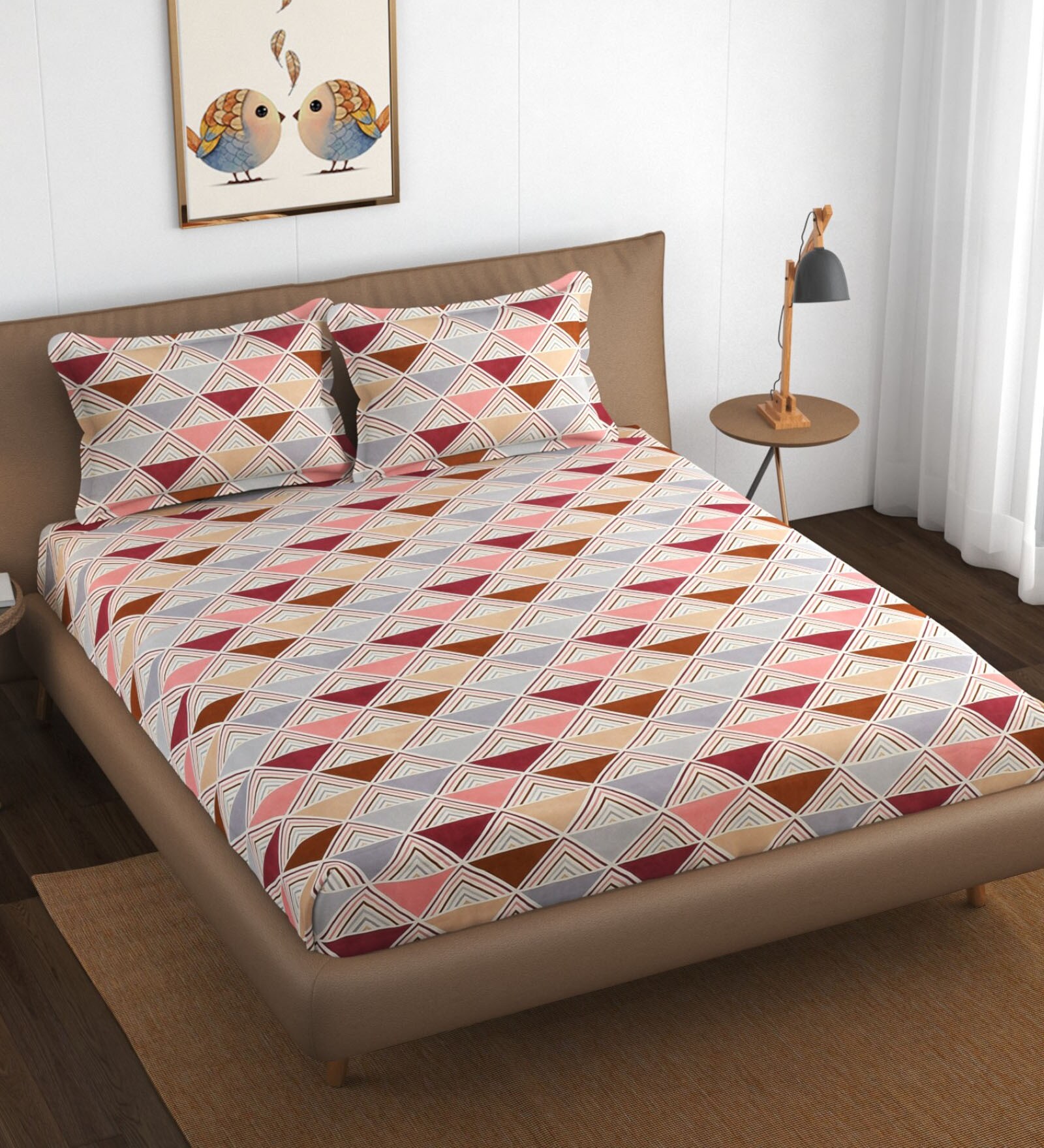 Multicolor Geometric 400 TC Cotton 1 Double Bed Sheet with 2 Pillow Covers