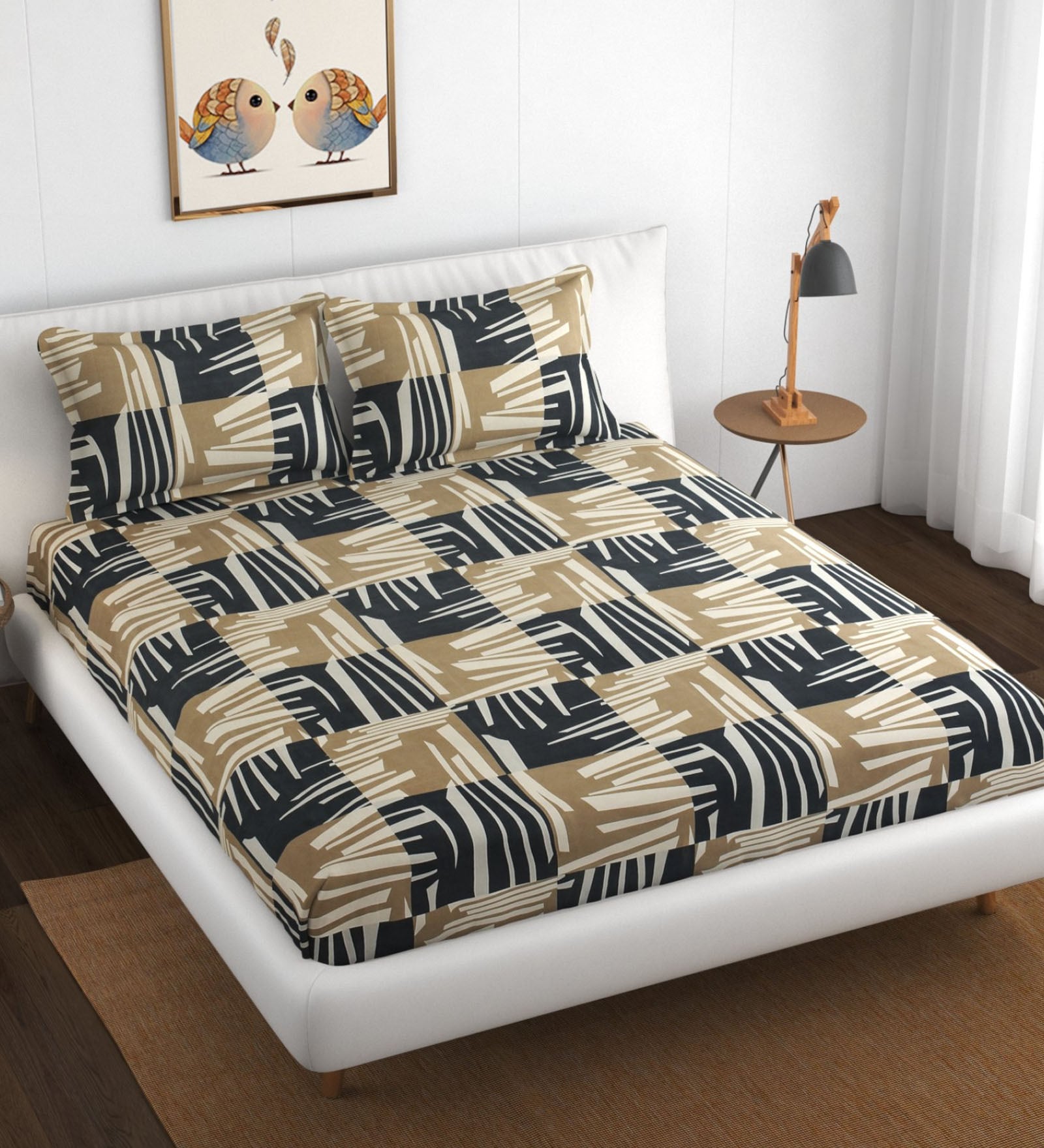 Multicolor Abstract 400 TC Cotton 1 Double Bed Sheet with 2 Pillow Covers