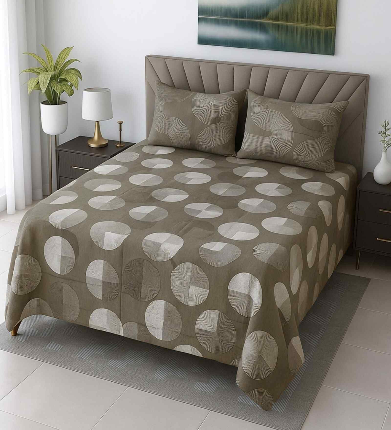 Multicolor Geometric 400 TC Cotton Queen Size Bedsheet with 2 Pillow covers Essential Series Collection