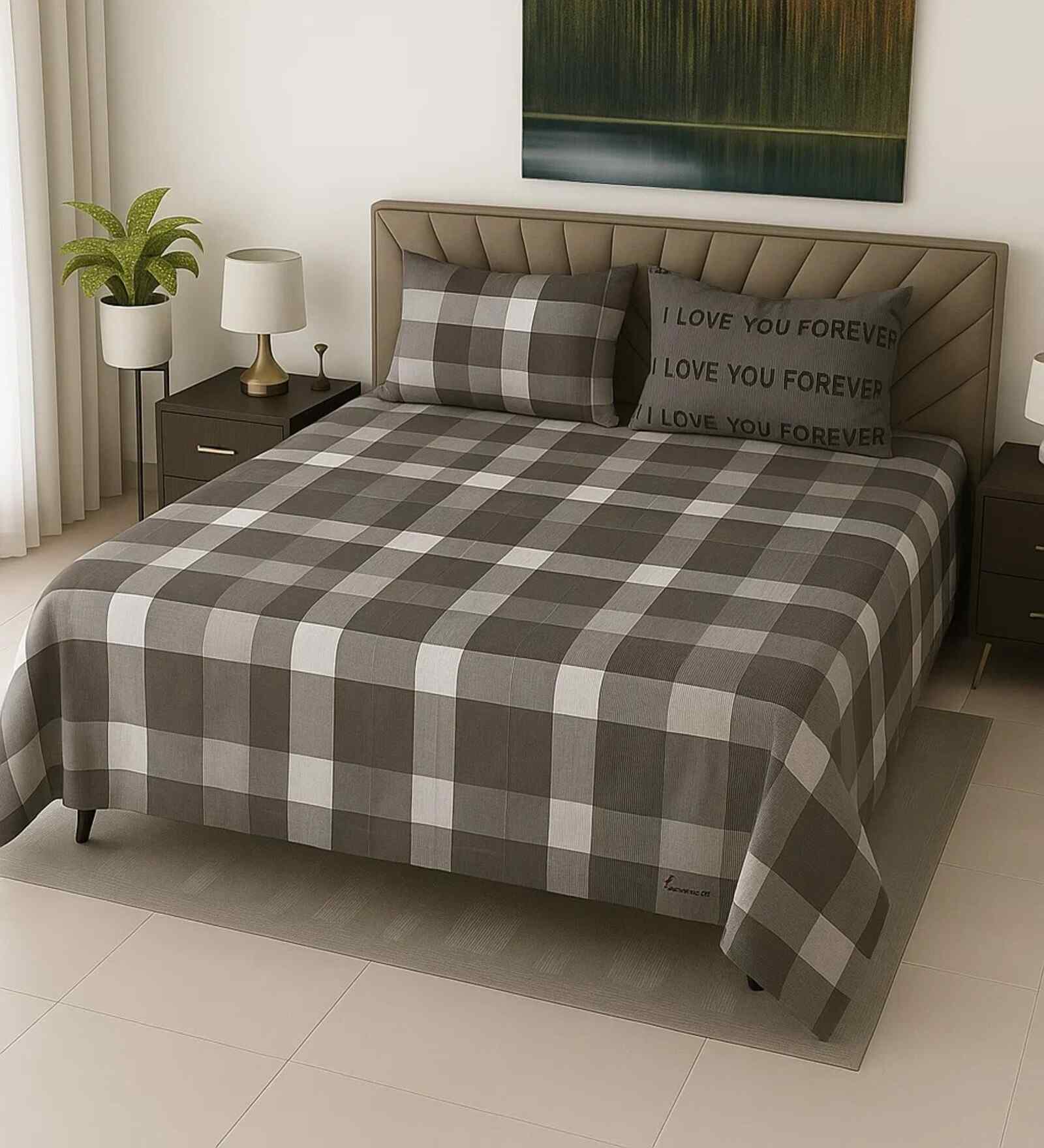 Multicolor Geometric 400 TC Cotton SuperKing Sized Double Bedsheet with 2 Pillow Covers Luxury Series Collection