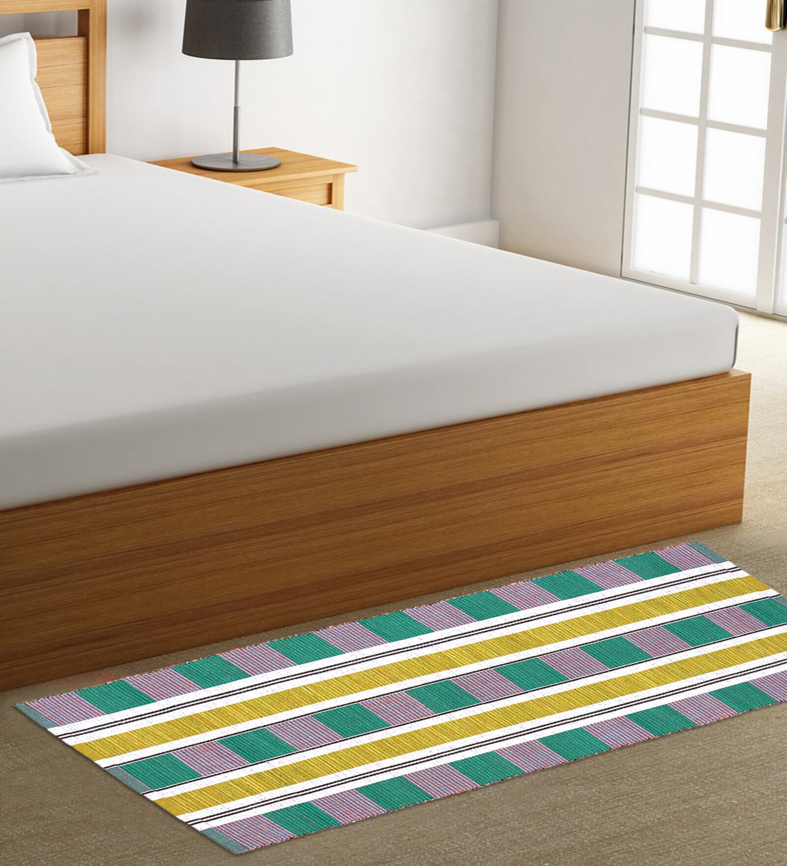 Buy Multicolor Geometric Cotton 40x20 Inches Machine Made Floor Runner ...