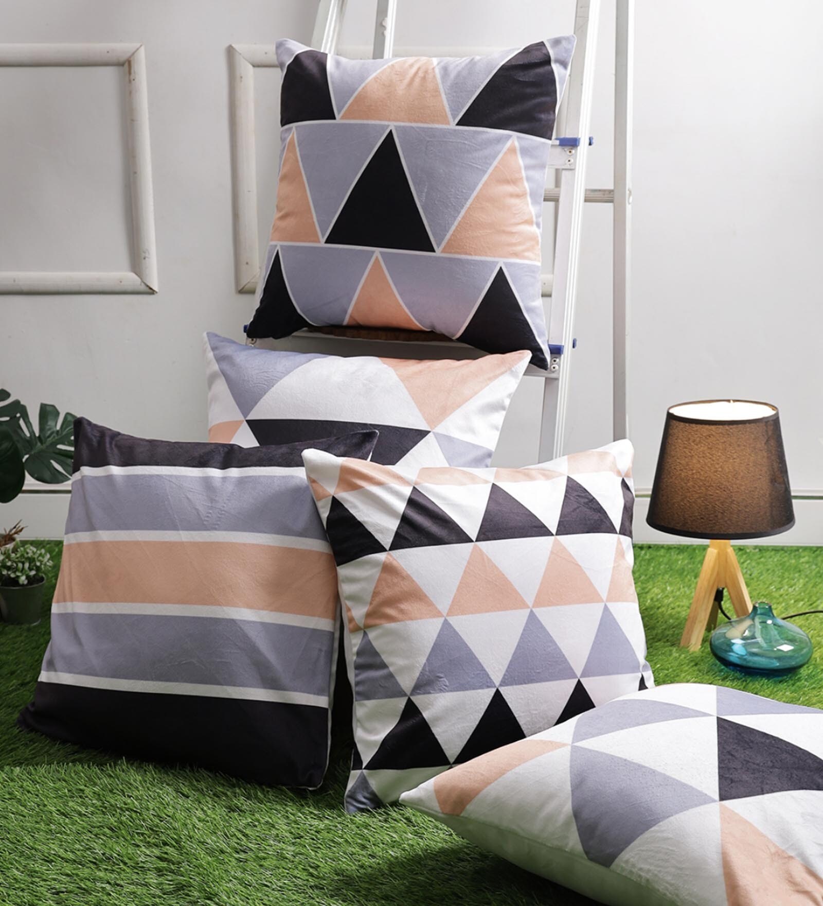 Multicolour Velvet Geometric 16x16 inches Cushion Cover (5Pc)