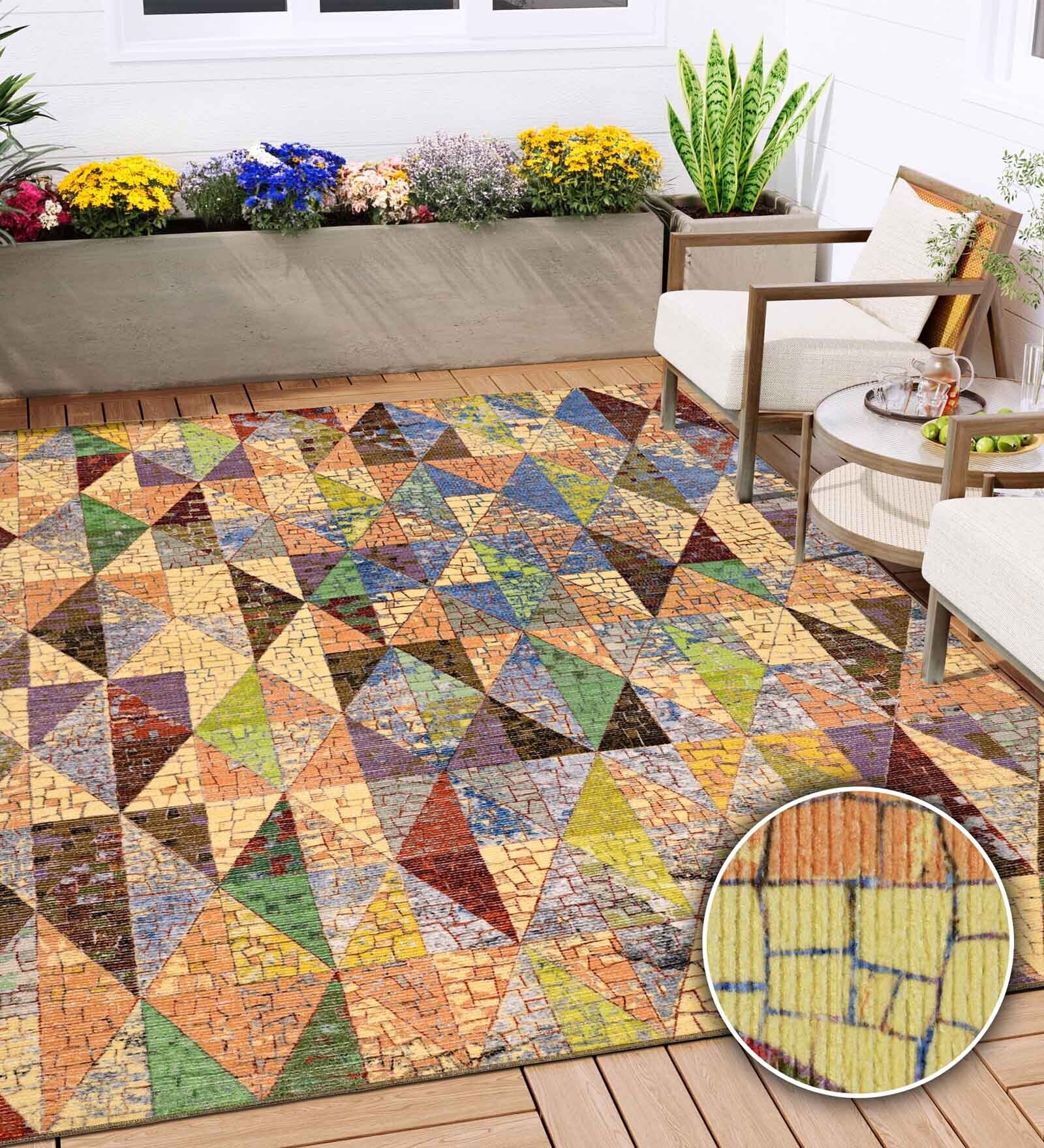 Multicolor Geometric Polyester 4' X 6' Machine Made Carpet