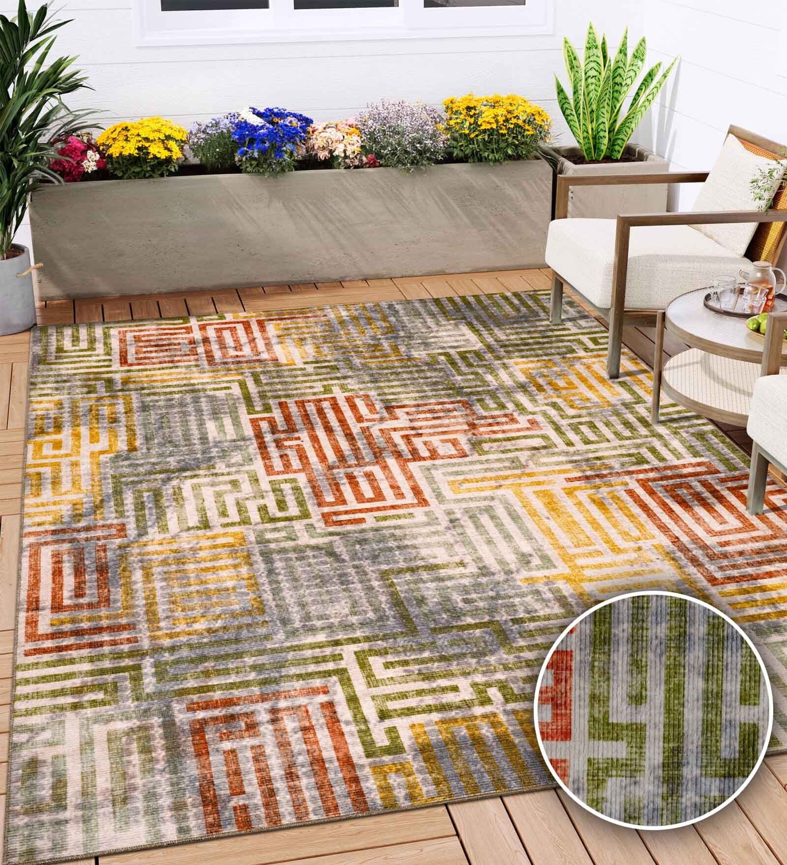 Multicolor Geometric Polyester 5' X 7' Machine Made Carpet