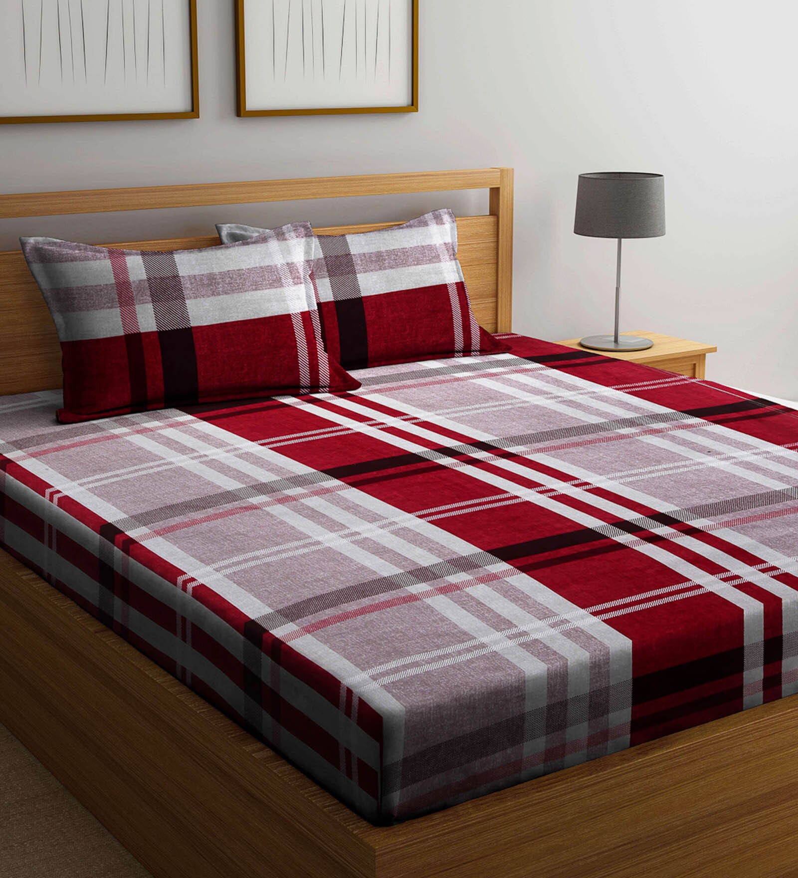 Buy Multicolor Checkered 300 TC Cotton Blend Queen Sized Bed Sheets ...
