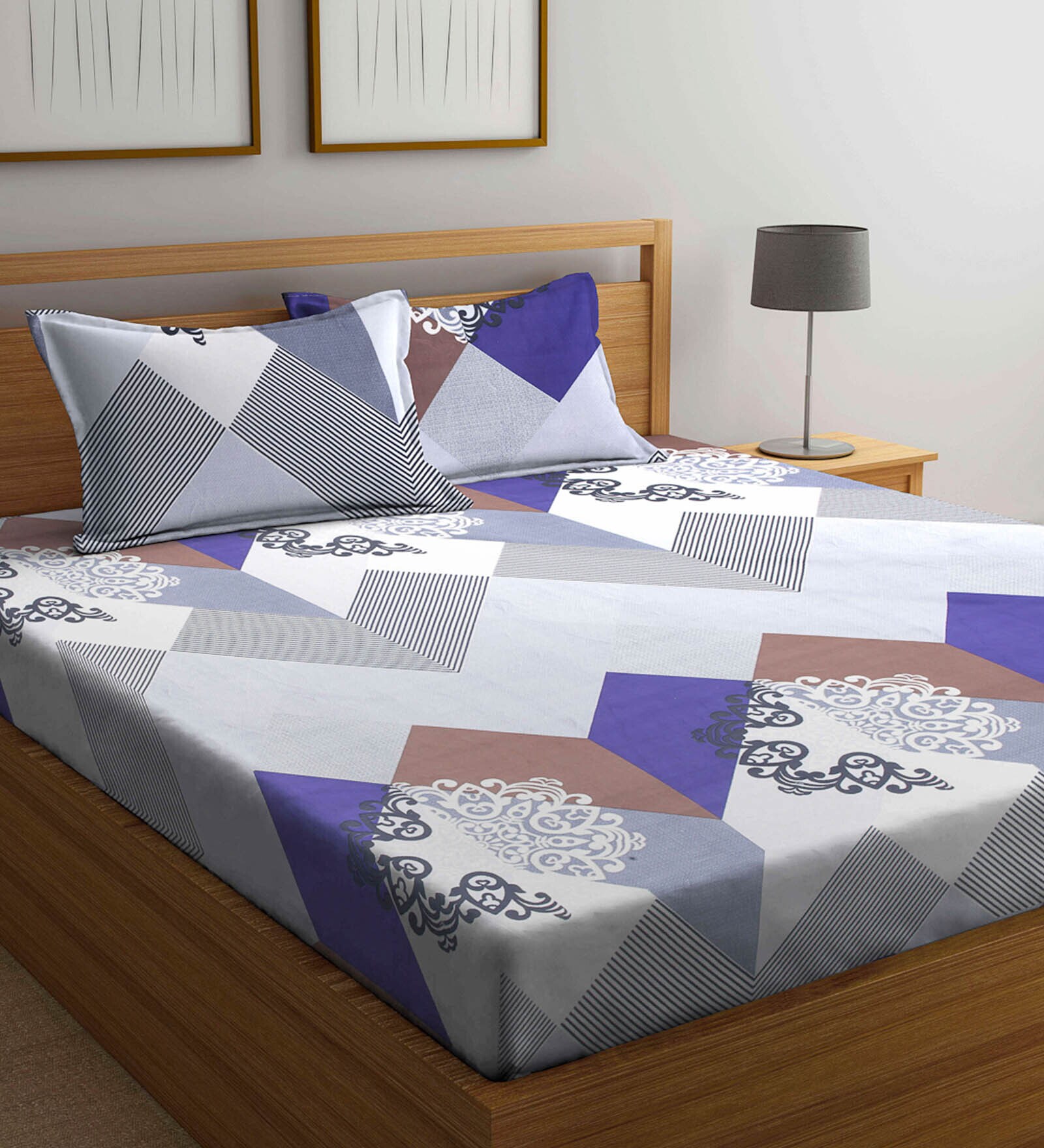 Buy Multicolor Traditional 300 TC Cotton Blend Queen Sized Bed Sheets