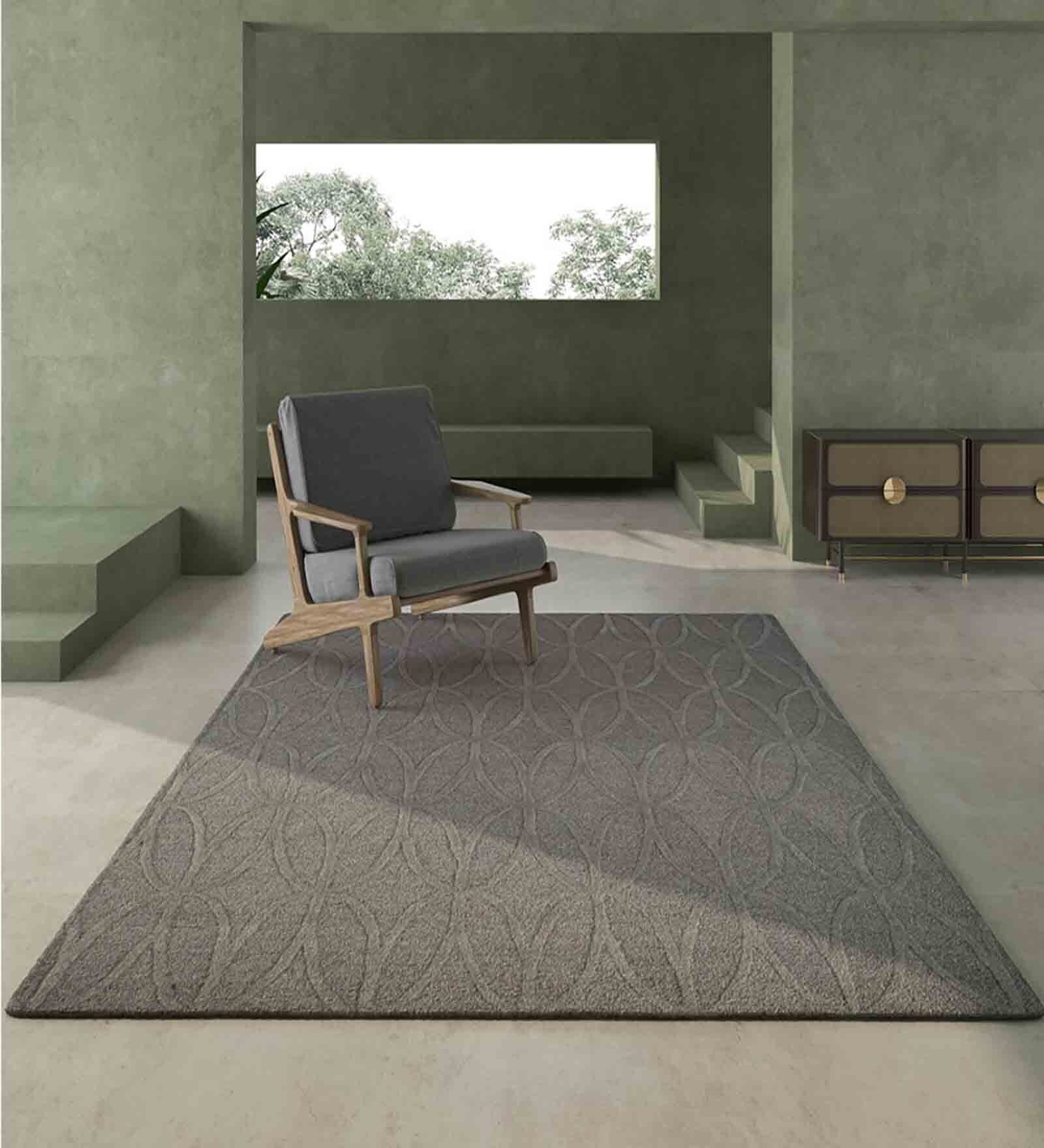 Grey Abstract Wool & Viscose 5 ft X 8 ft Hand Tufted Carpet