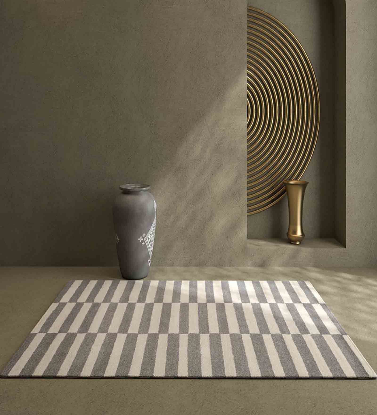 Multicolor Striped Wool & Viscose 5 ft X 8 ft Hand Tufted Carpet