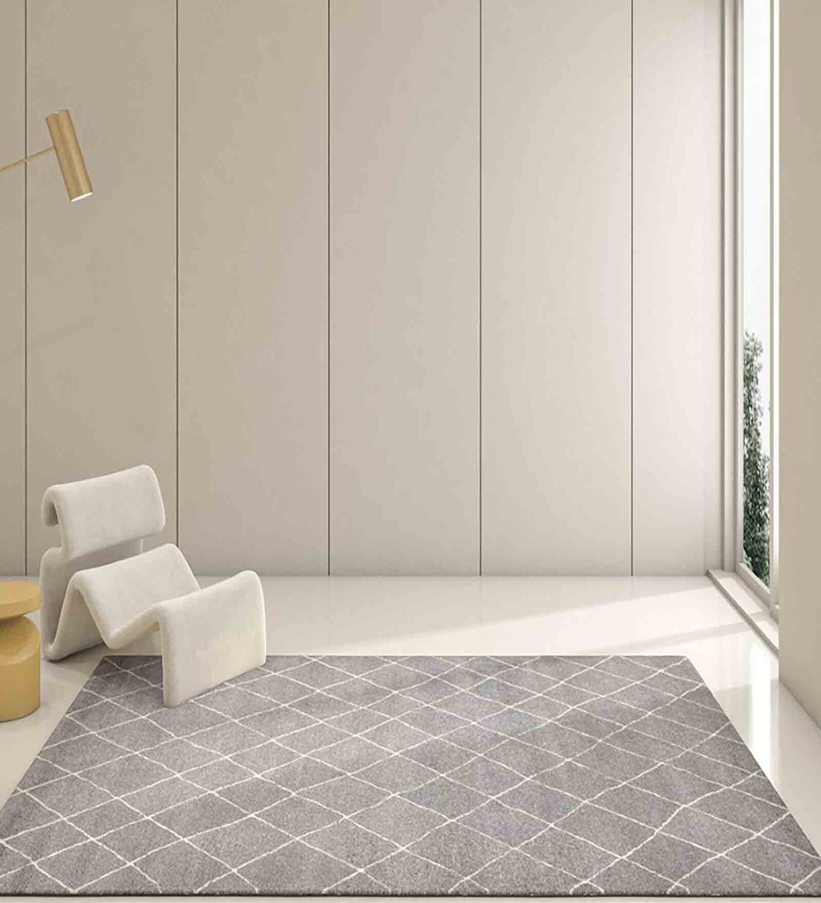 Dark Grey Geometric Wool & Viscose 5 ft X 8 ft Hand Tufted Carpet