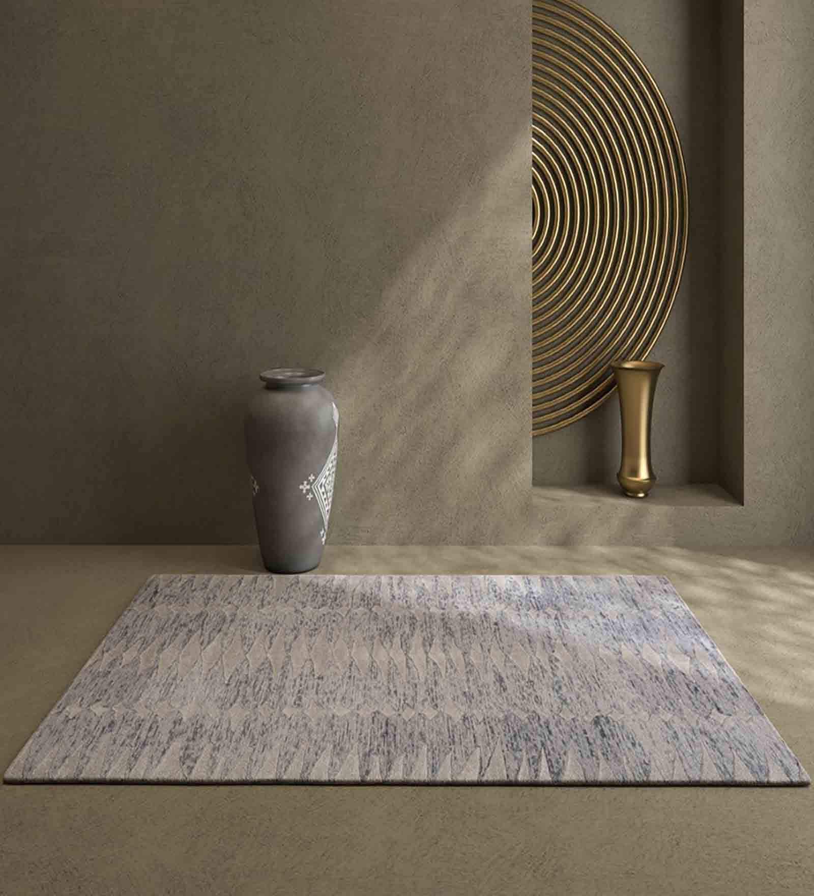 Multicolor Geometric Wool 5 ft X 8 ft Hand Tufted Carpet