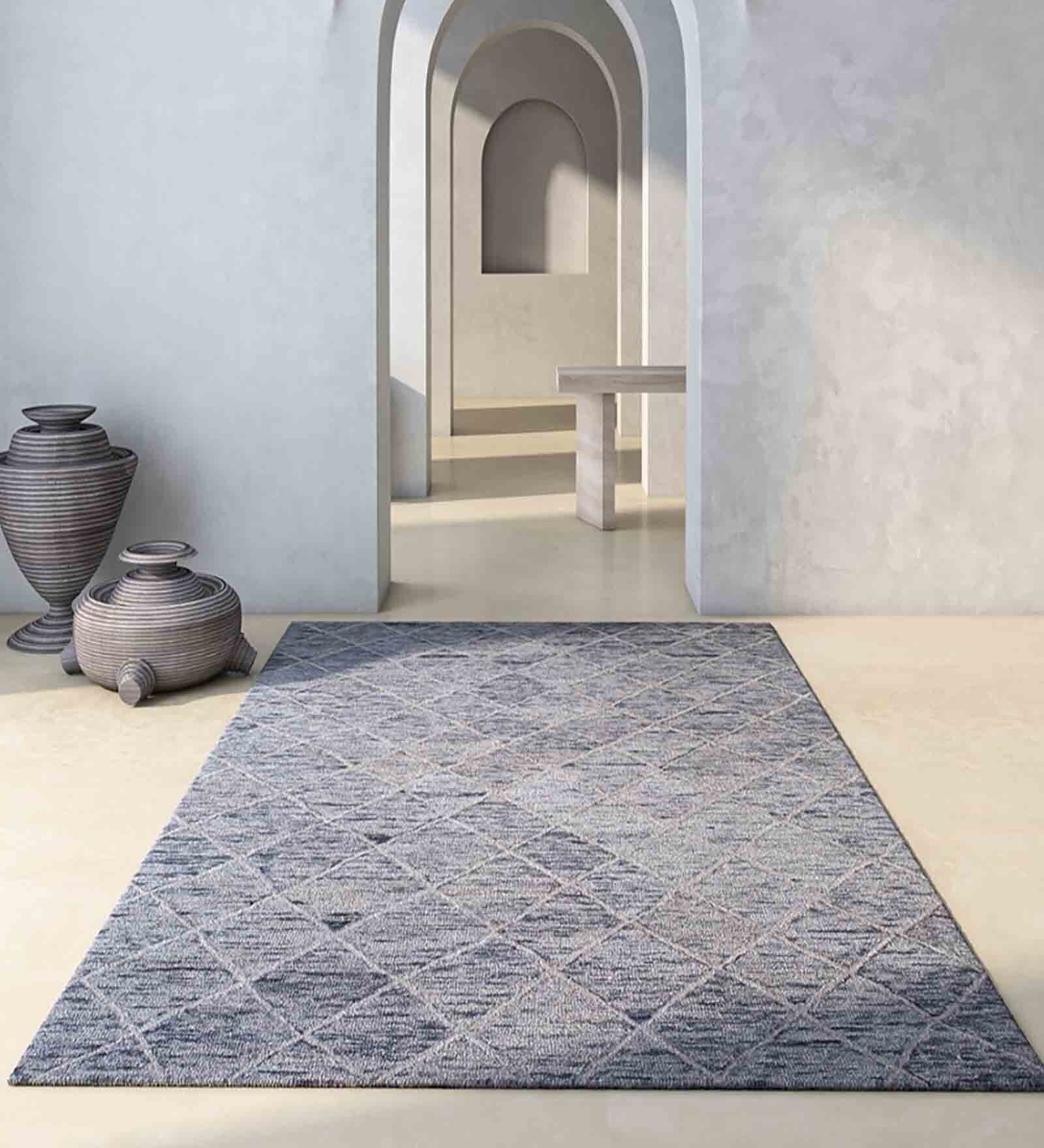 Grey Geometric Wool 5 ft X 8 ft Hand Tufted Carpet