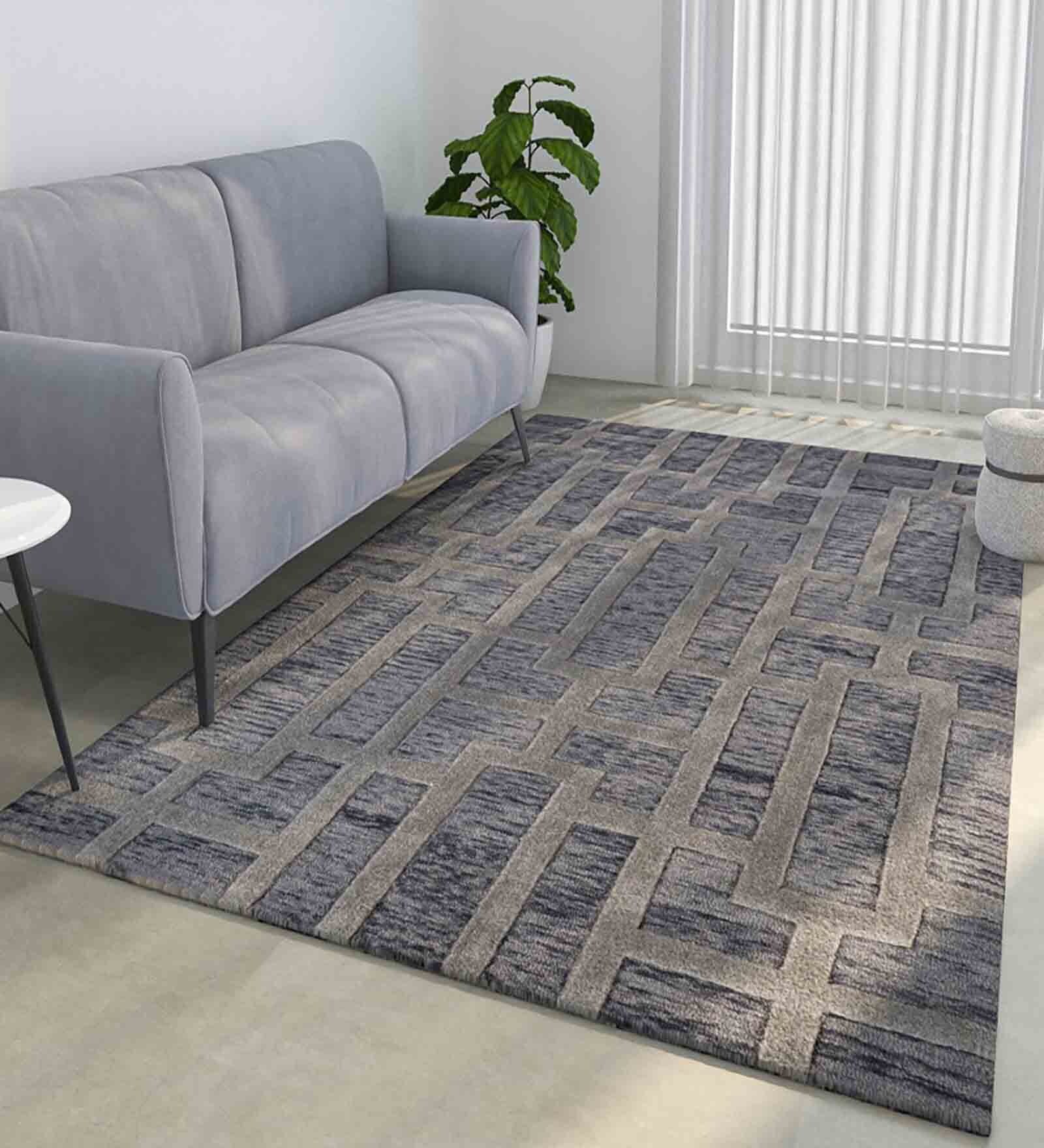Multicolor Geometric Wool 5 ft X 8 ft Hand Tufted Carpet