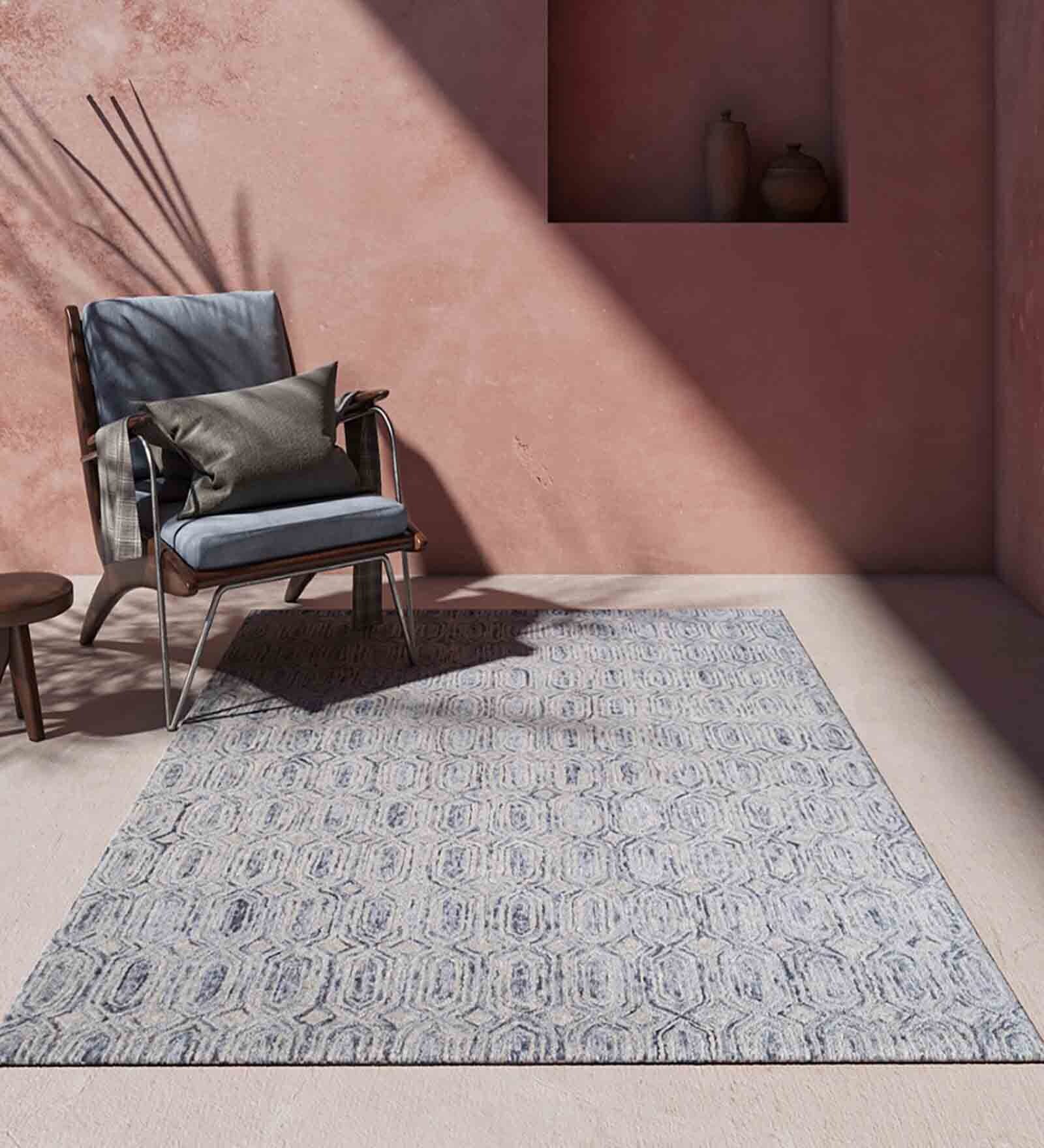 Multicolor Geometric Wool 5 ft X 8 ft Hand Tufted Carpet