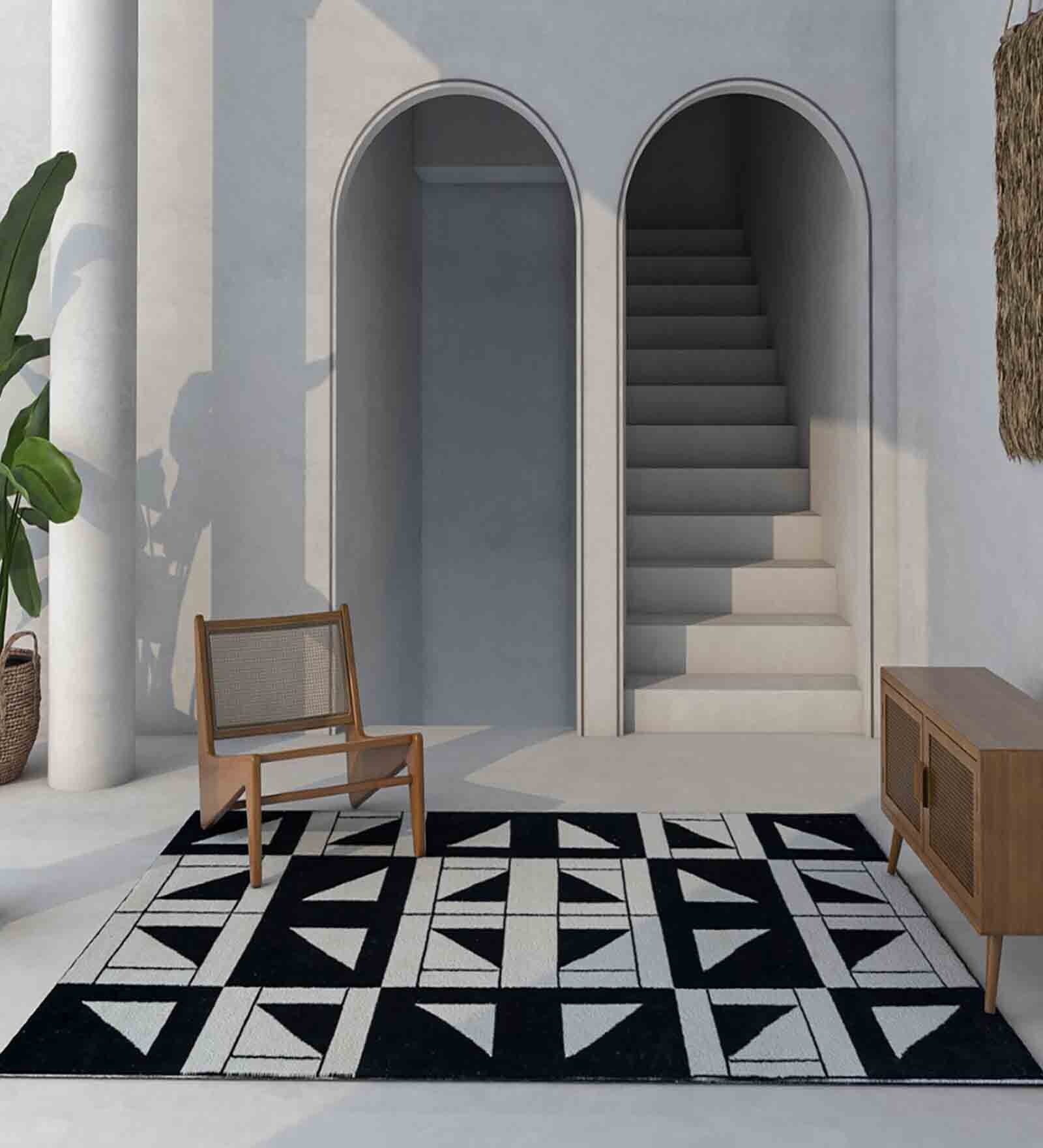 Multicolor Geometric Wool 5 ft X 8 ft Hand Woven Dhurrie