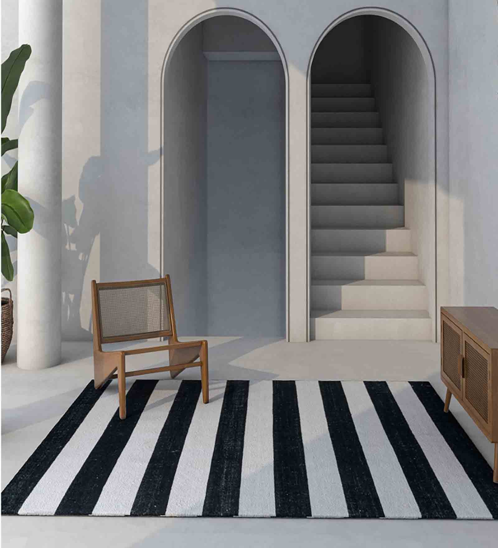 Multicolor Striped Wool 5 ft X 8 ft Hand Woven Dhurrie