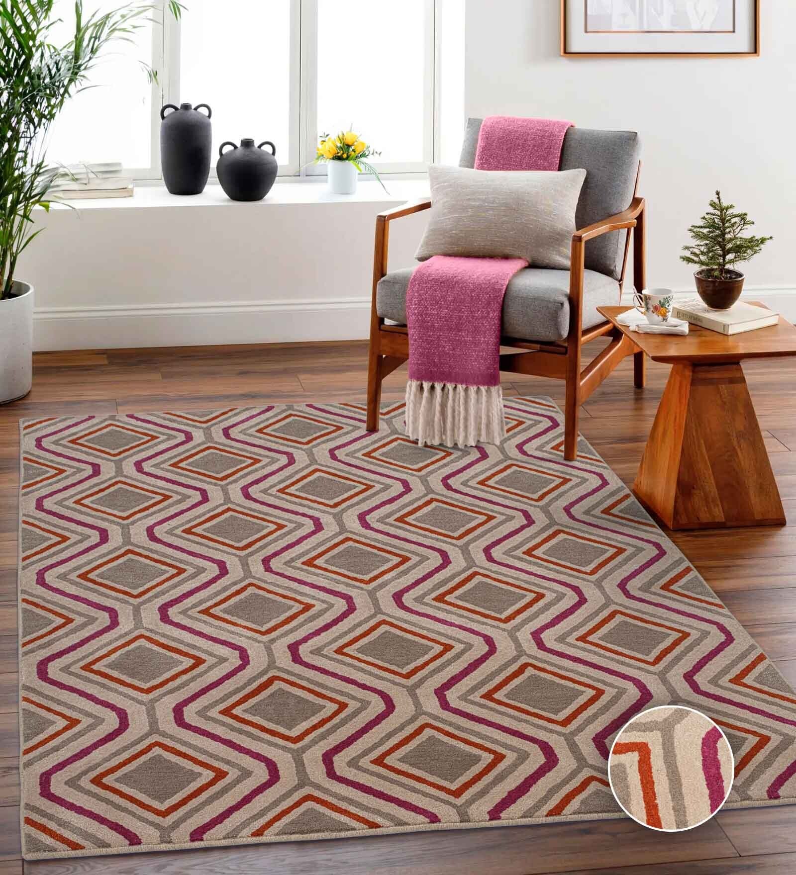 Multicolor Geometric Wool Blend 4' X 6' Hand Tufted Carpet