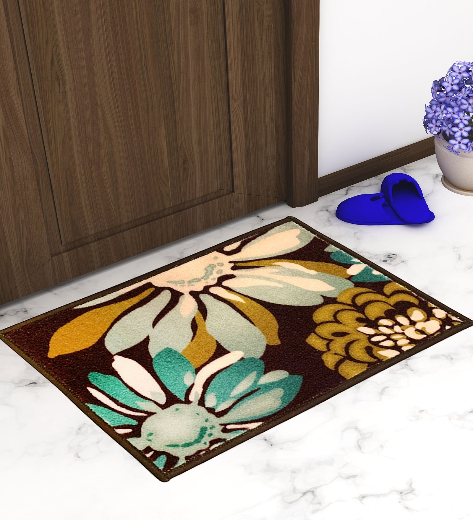 Multicolor Floral Nylon 22.5x14.6 Inches AntiSkid 1 Door Mat