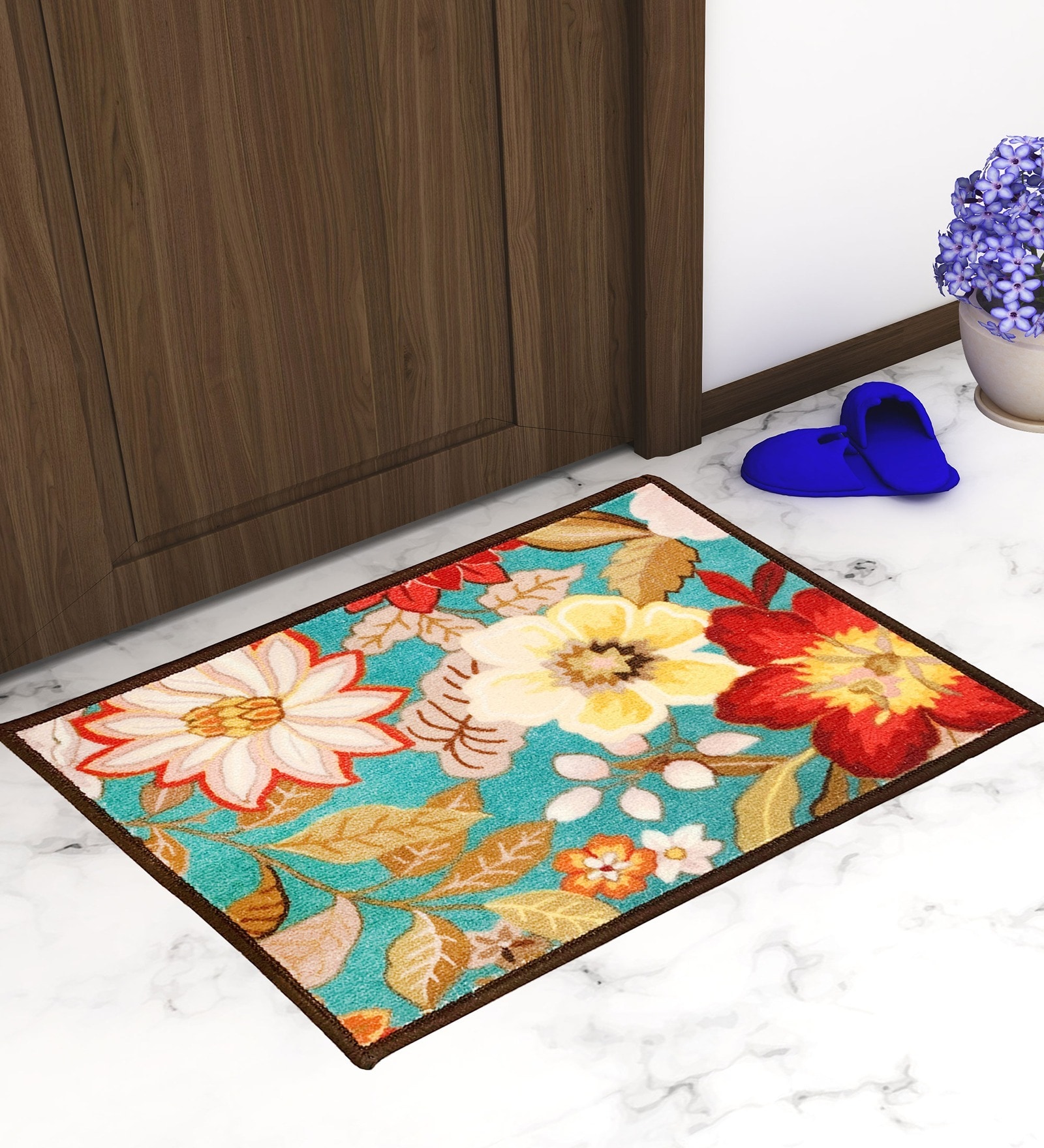 Multicolor Floral Nylon 22.5x14.6 Inches AntiSkid 1 Door Mat