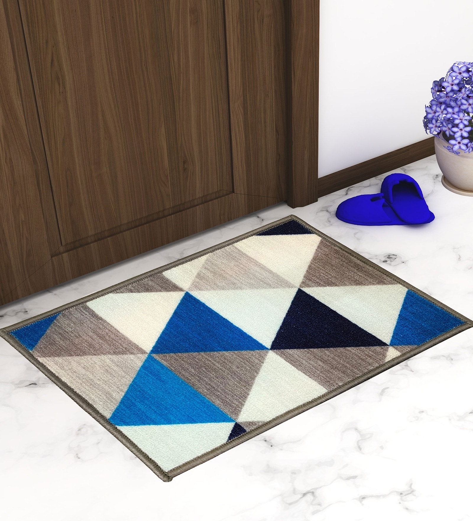 Multicolor Geometrical Nylon 22.5x14.6 Inches AntiSkid 1 Door Mat