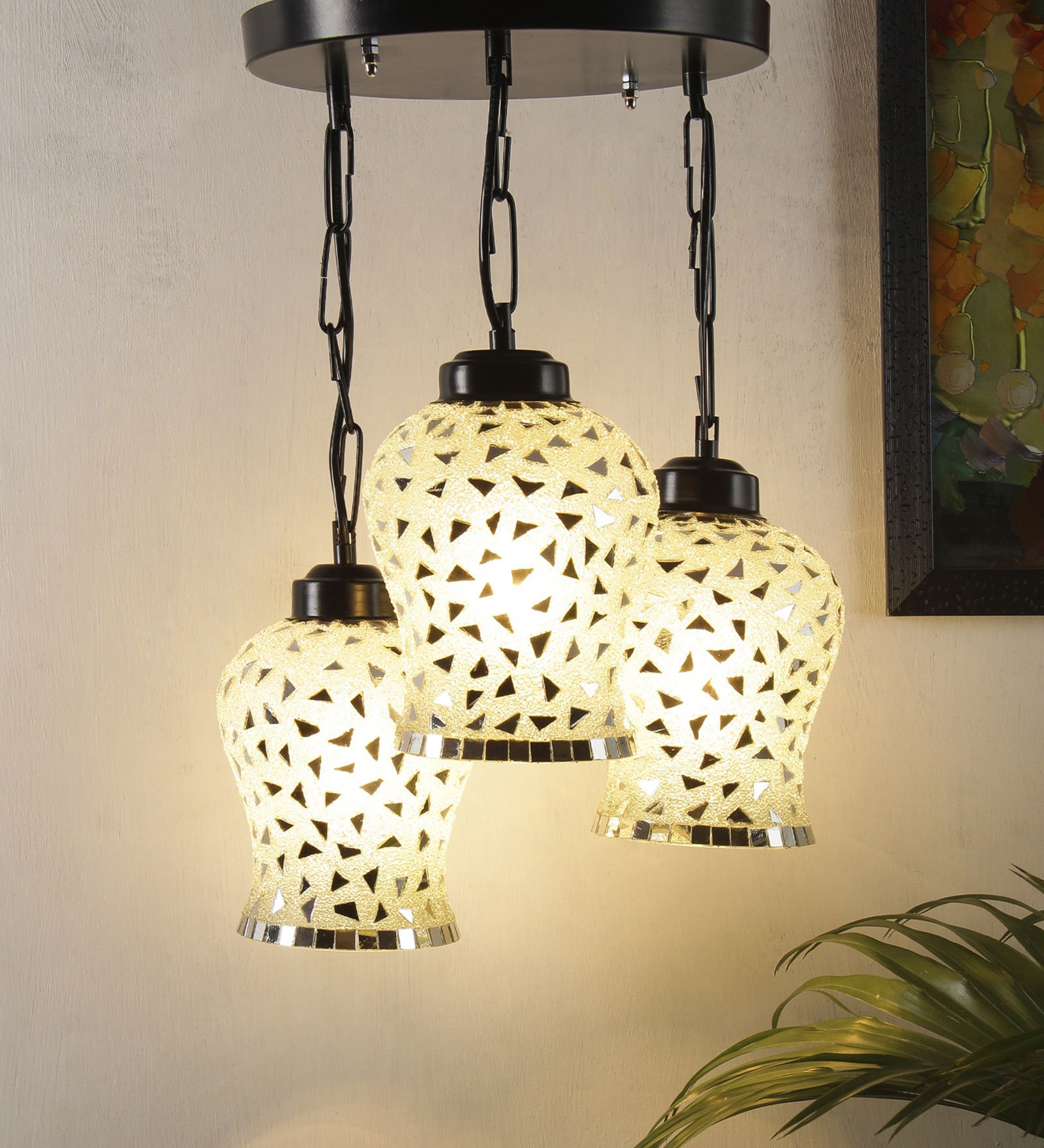 Multicolor Glass 3 Light Cluster Hanging Lamp