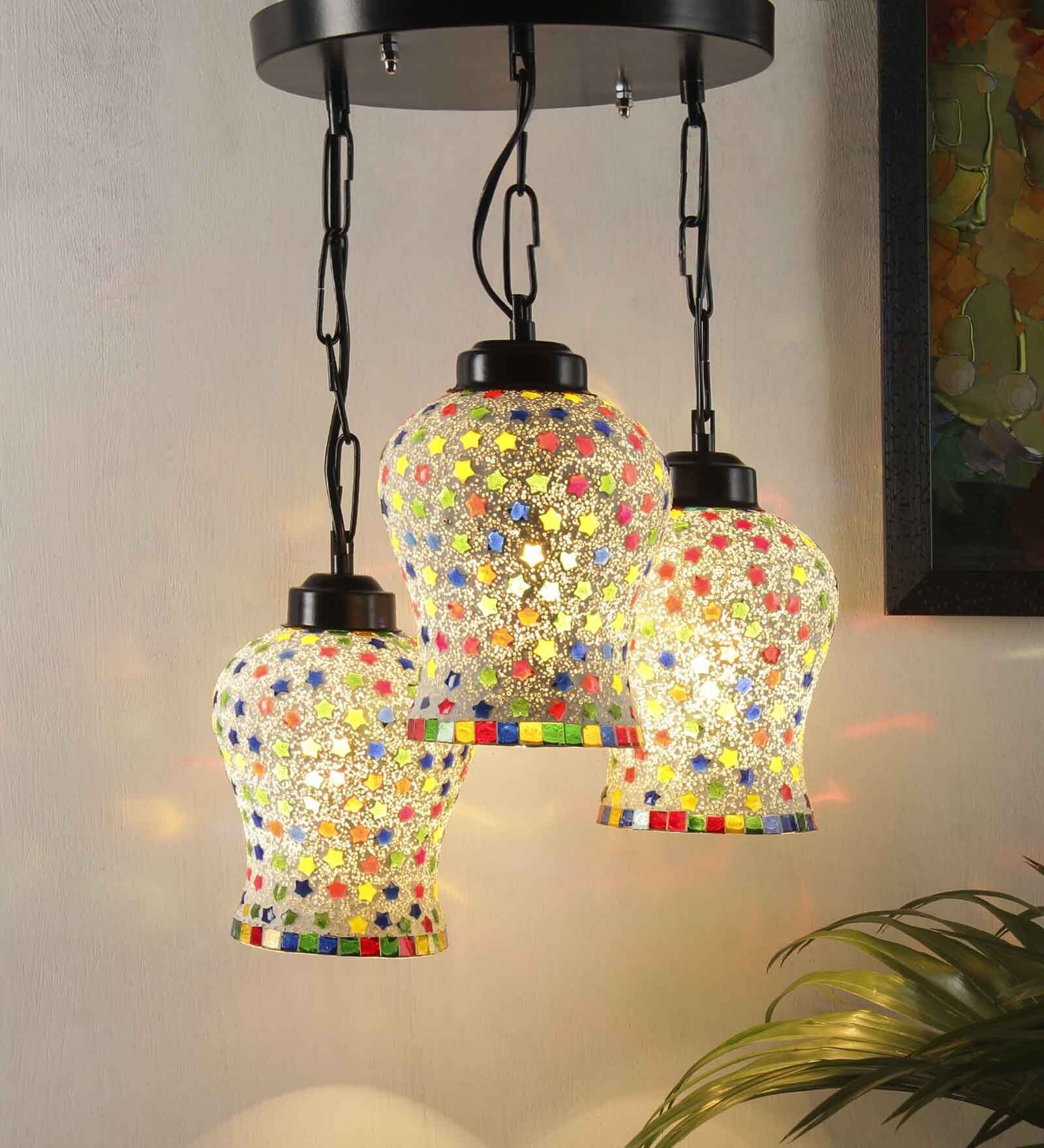 Kayla Black Glass and Iron Cluster Hanging Light