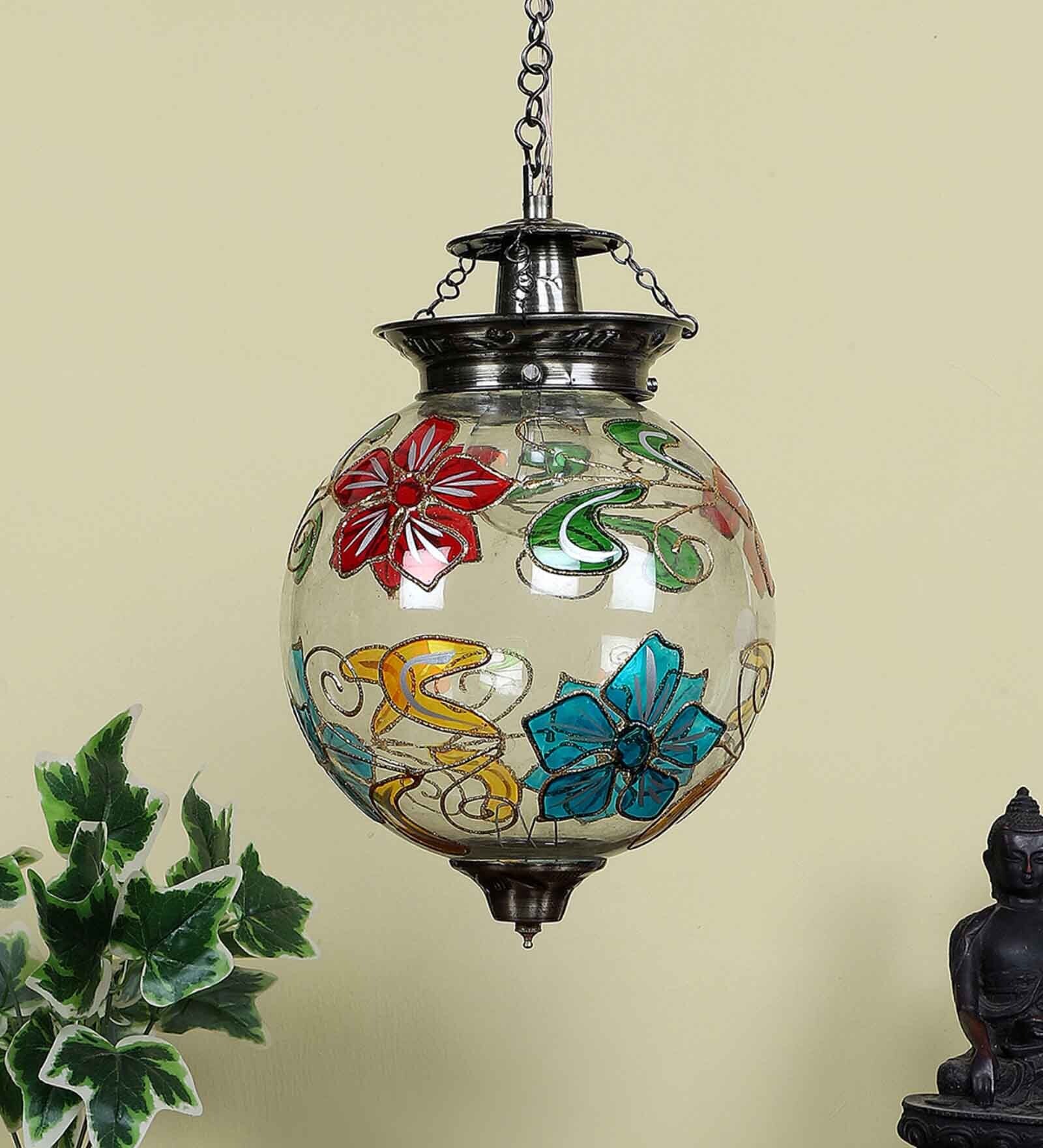 Zurich Antique Brass Glass and Iron Hanging Light