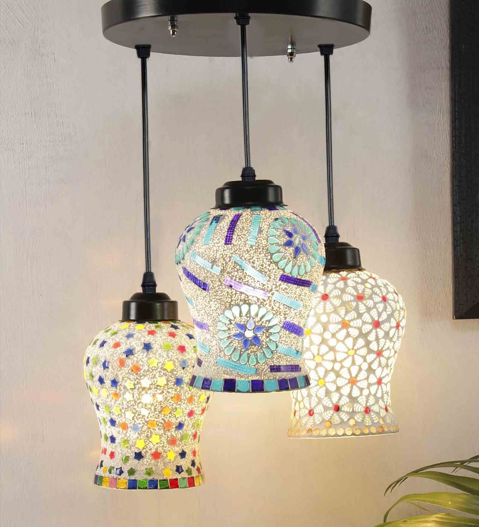 Vintage Multicolour Glass Cluster Hanging Light