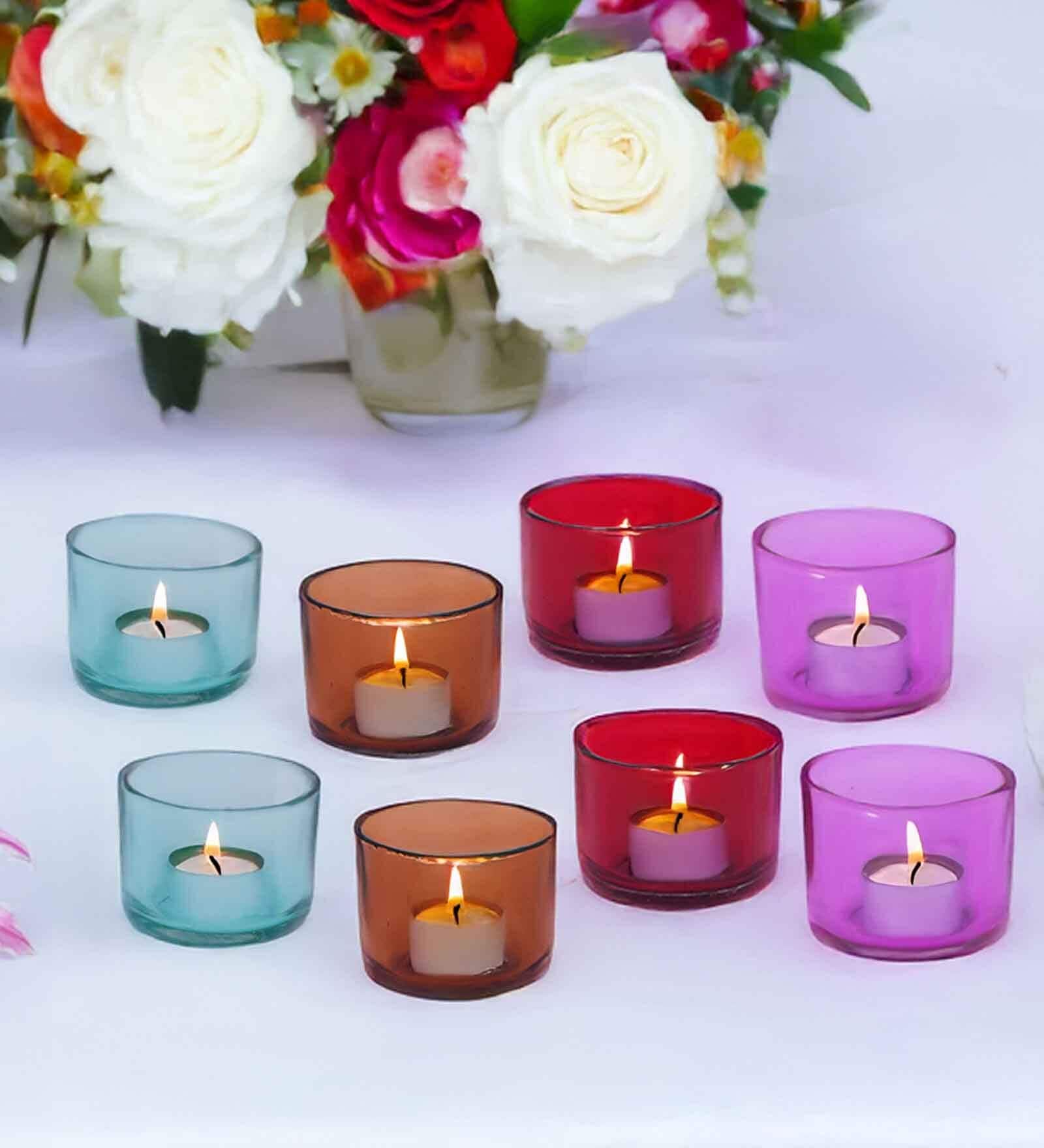 Multicolor Glass Set Of 8 Glass Votives Candle Holder