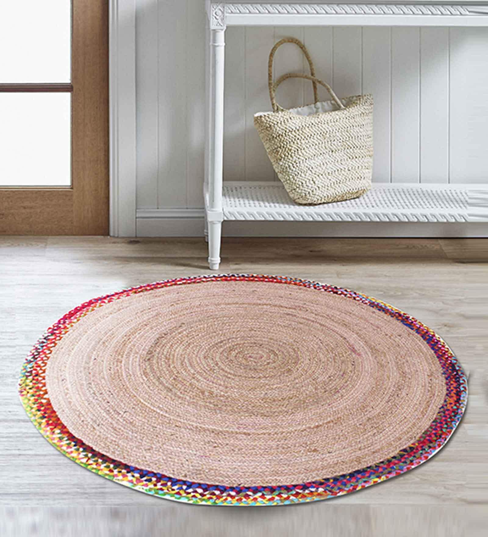 Buy Beige Abstract Hemp 8 ft x 8 ft Hand Tufted Round Carpet by The Rug