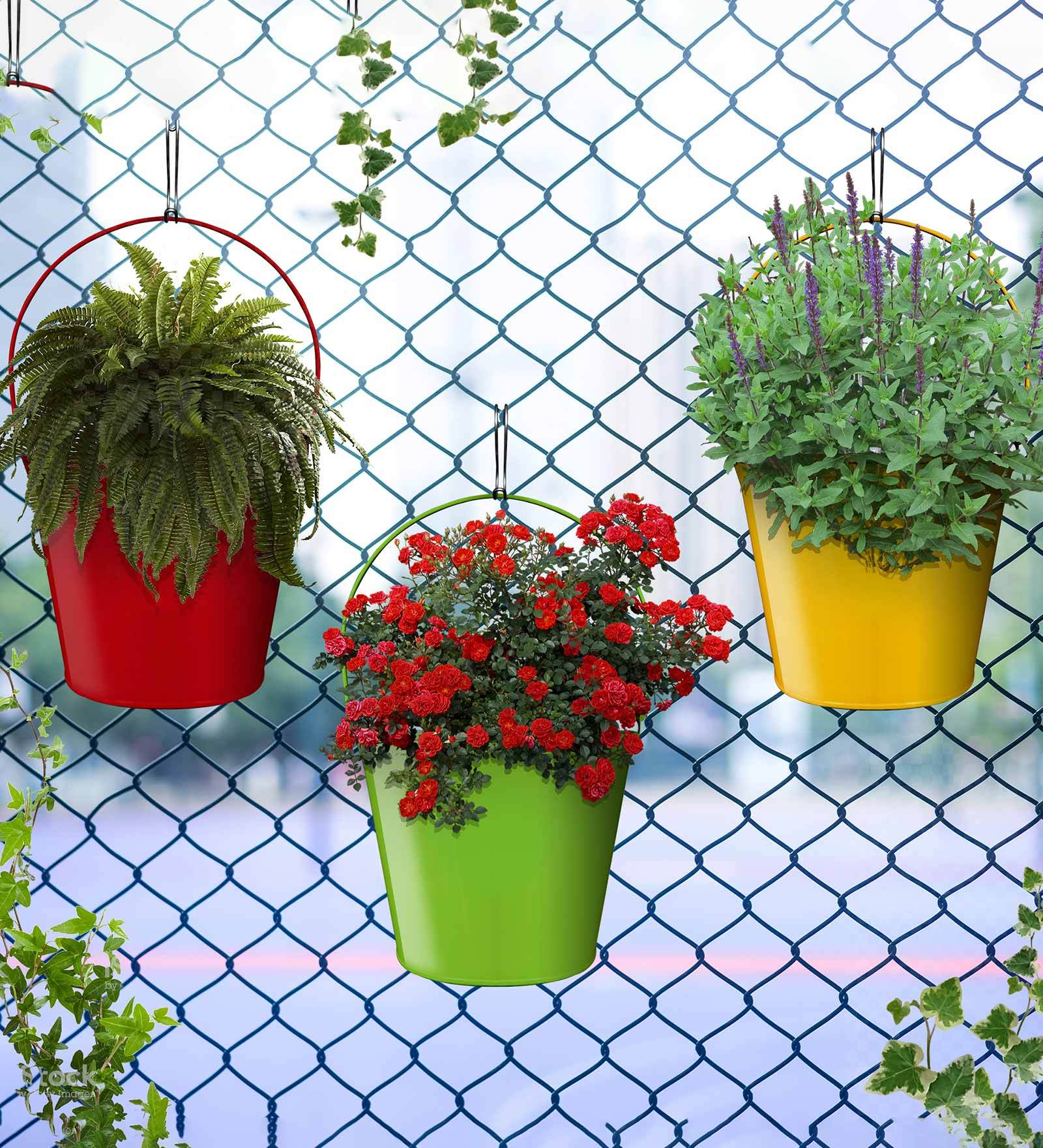 Multicolor Iron Flower Barrel Balcony Railing planter