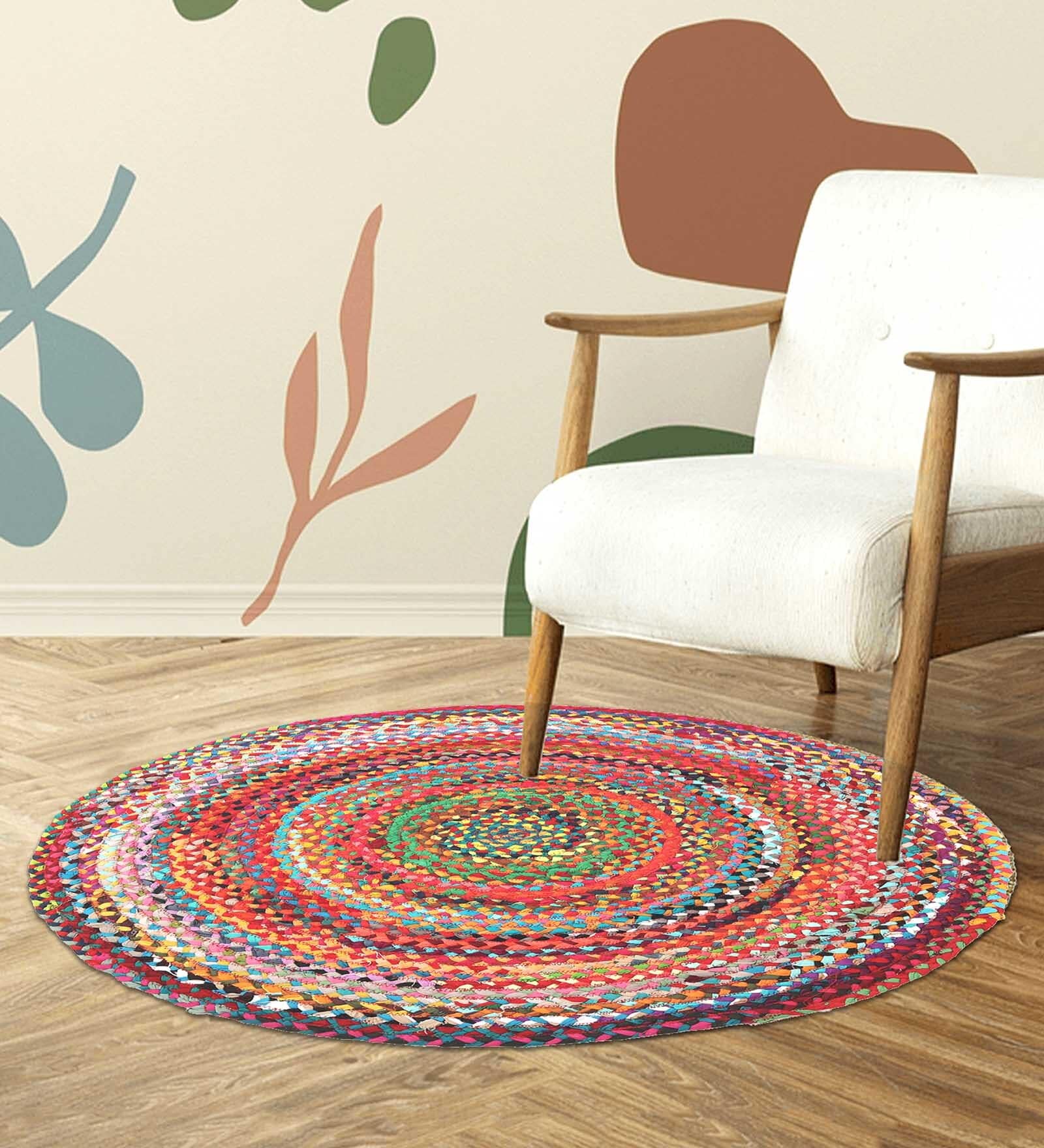 Multicolor Jute 2 Feet Round Carpet