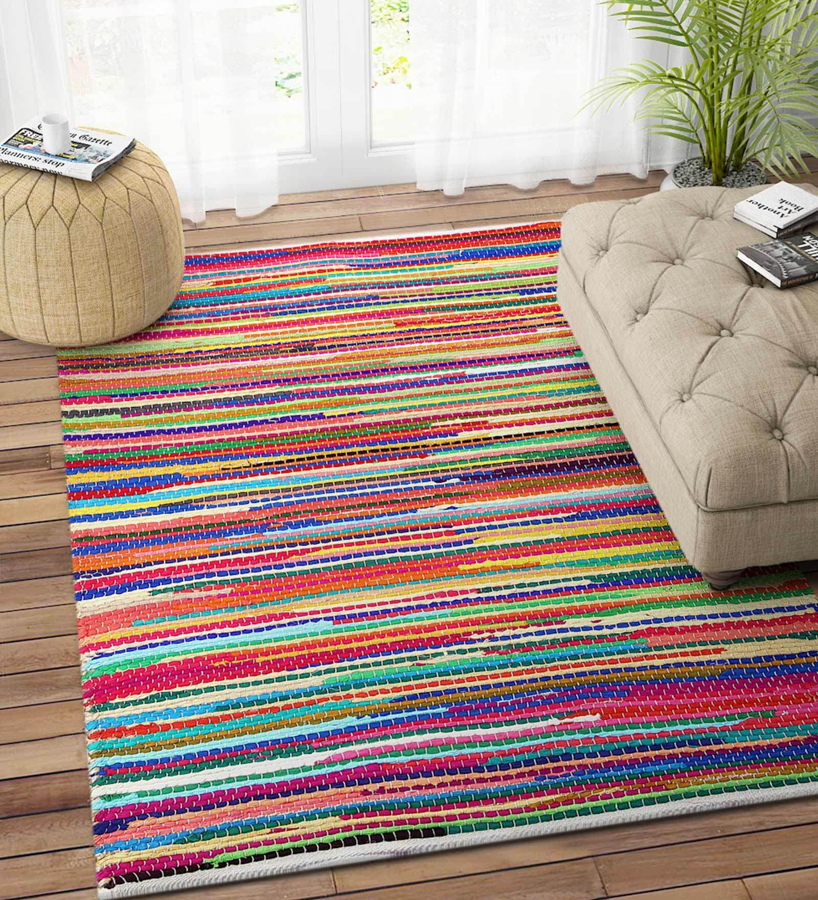 Multicolor Jute 3 ft X 5 ft Hand Woven Dhurrie