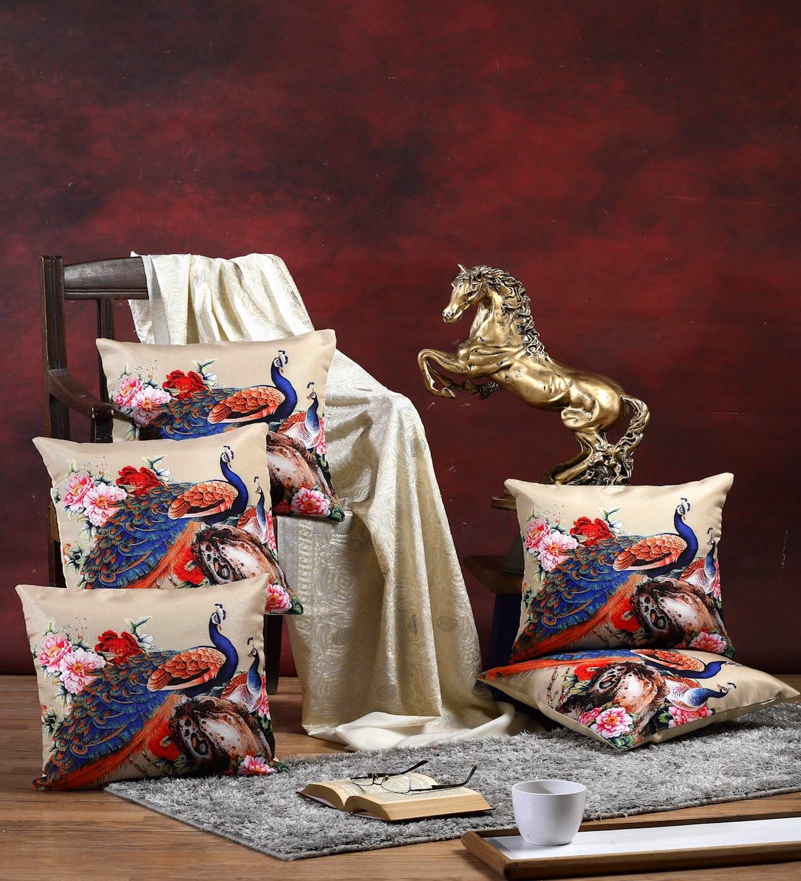 Multicolor Jute Animal 16x16 inches Cushion Covers (Pack of 5)