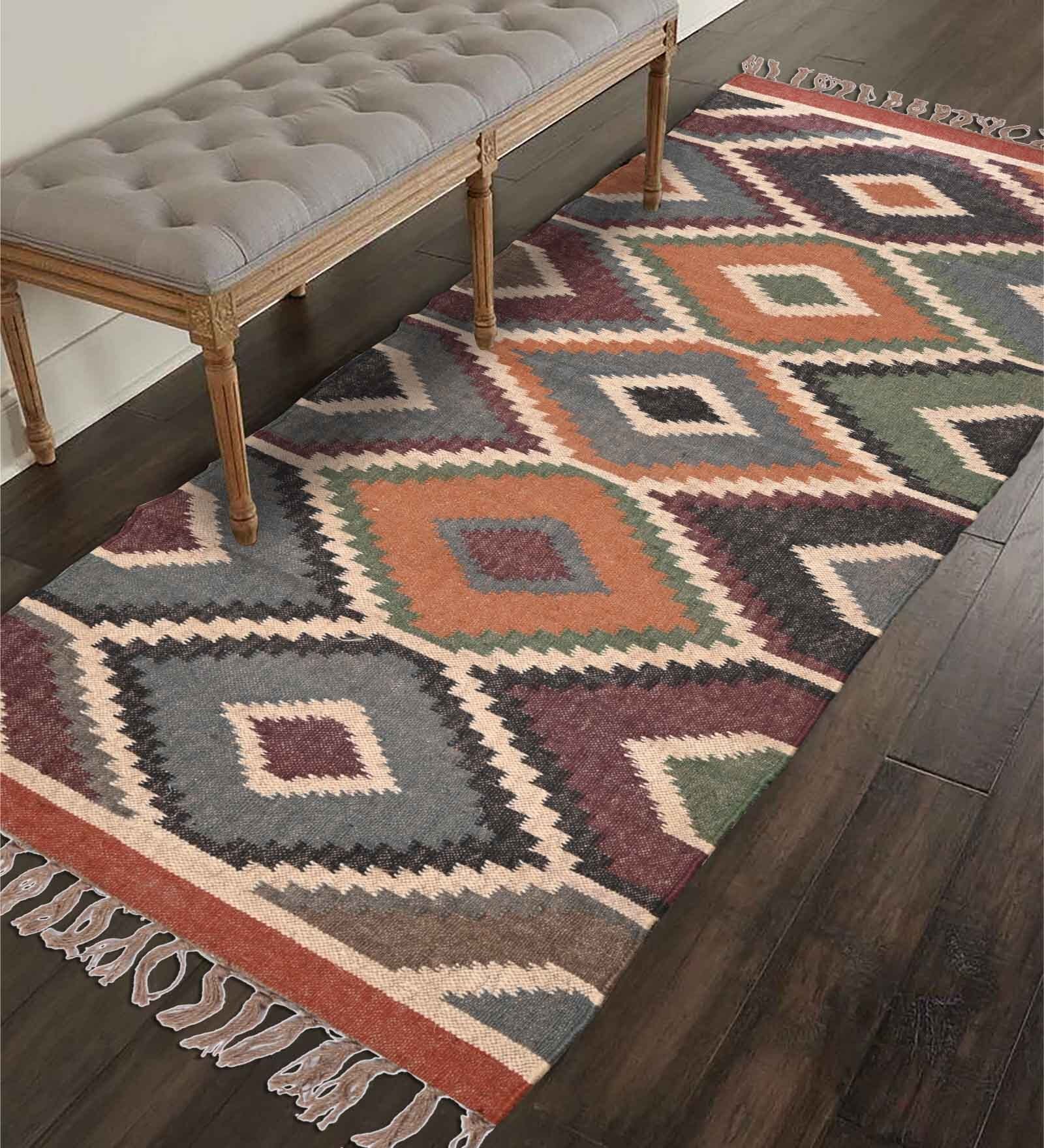 Multicolor Wool & Jute Geometric 6 ft x 2 ft Inches Runner