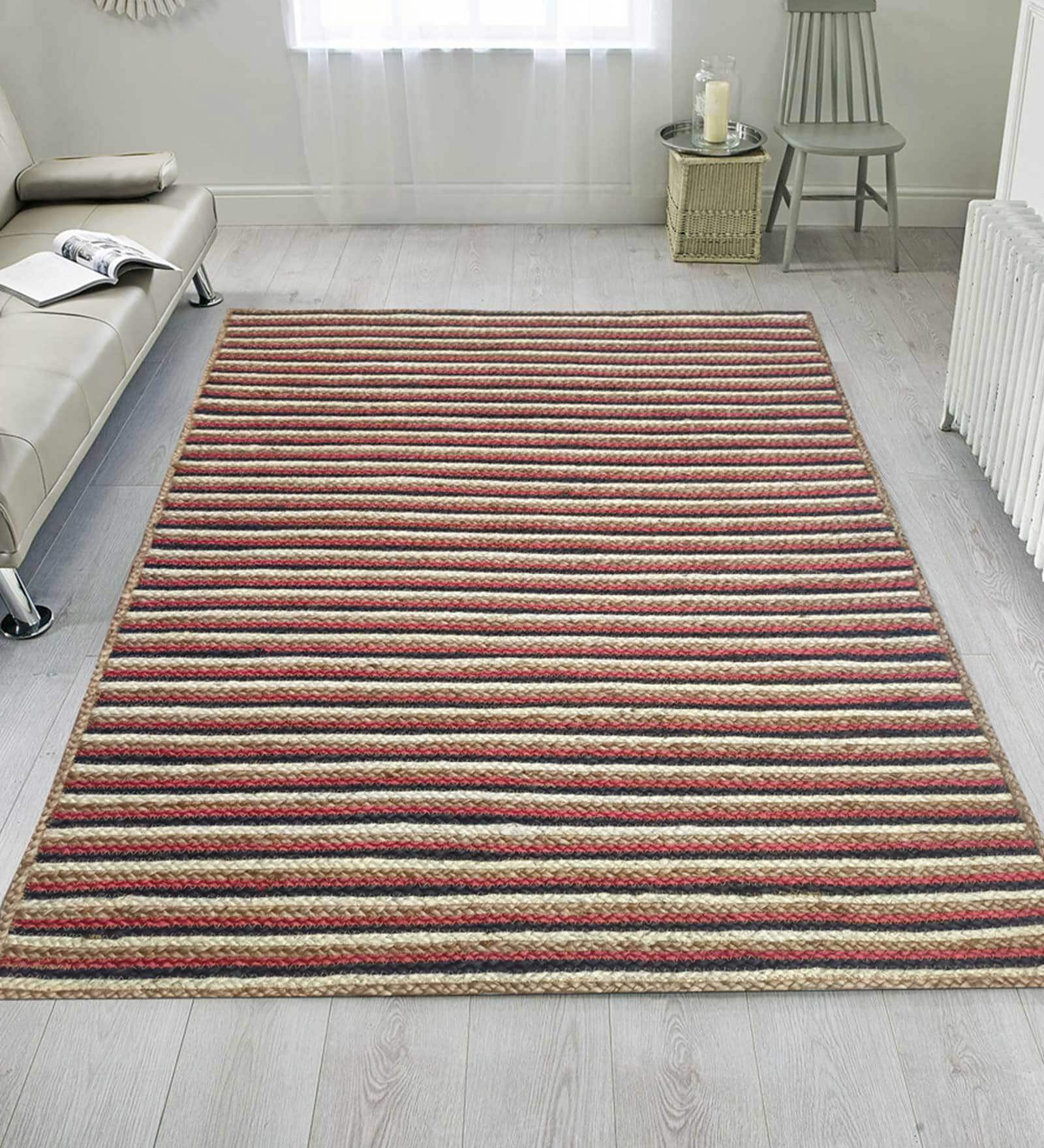 Multicolor Striped Jute 3 ft x 5 ft Hand Woven Carpet