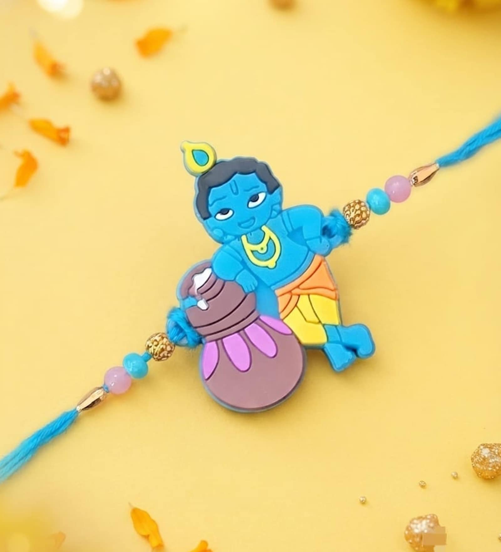 Multicolor Kids Silicone Bal Krishna Rakhi With Soft Adjustable Thread