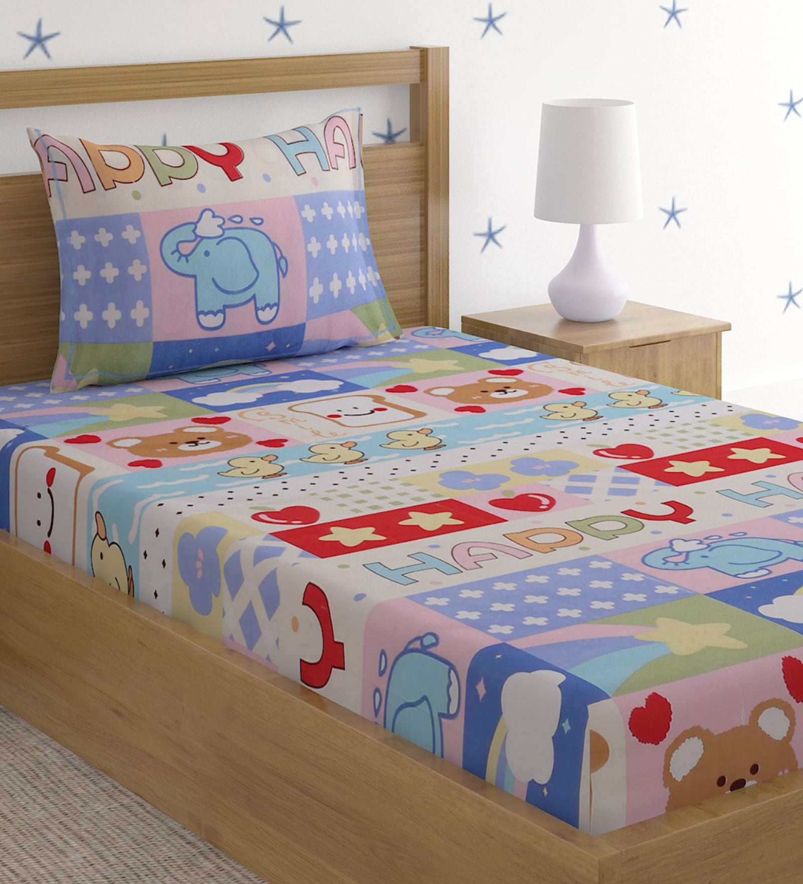 Multicolor Animal Print 220 TC Poly Cotton Single Size Bedsheet With 1 Pillow Covers