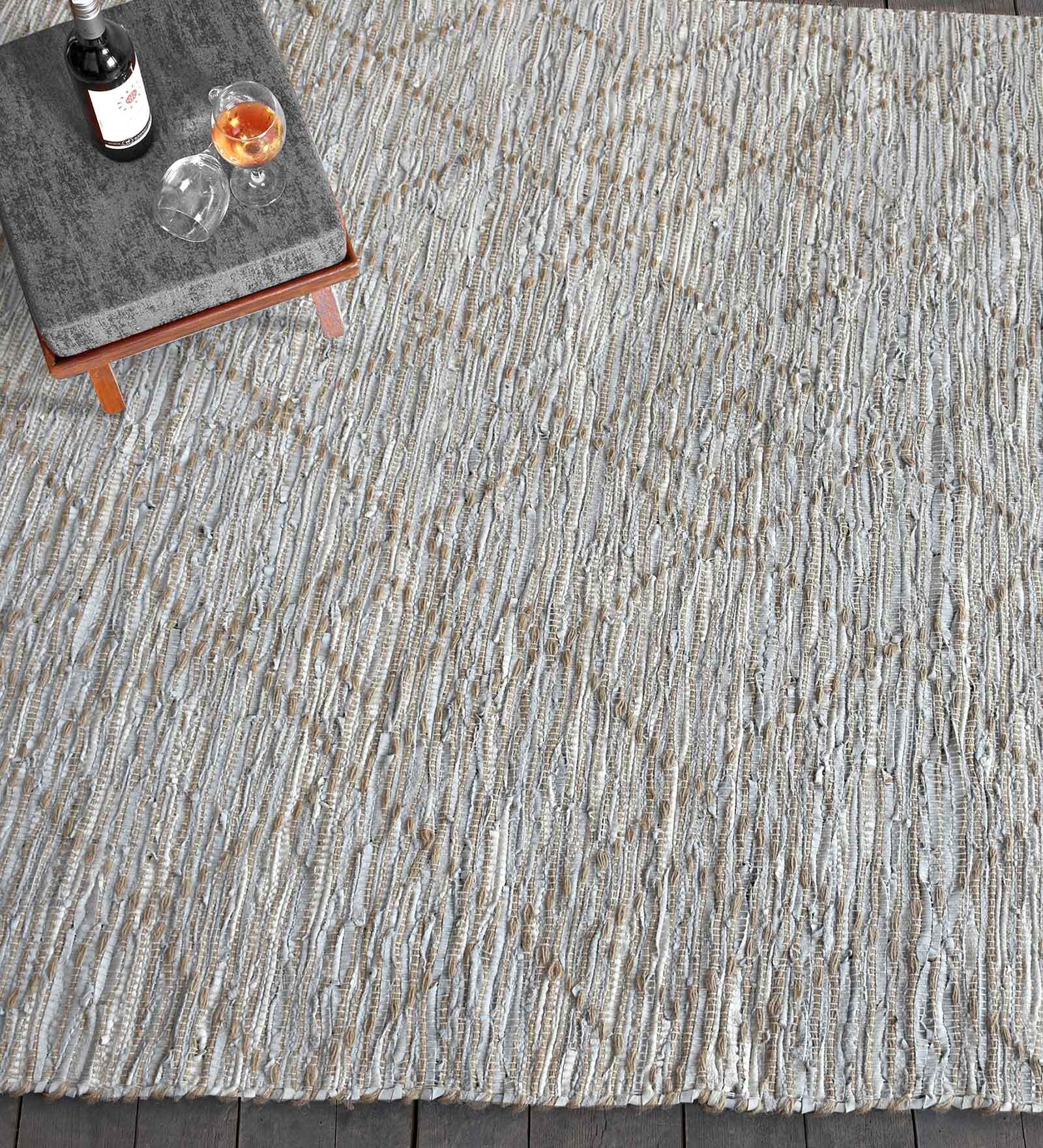 Buy Beige Geometric Leather 4 ft x 6 ft Hand Woven Carpet by The Rug ...