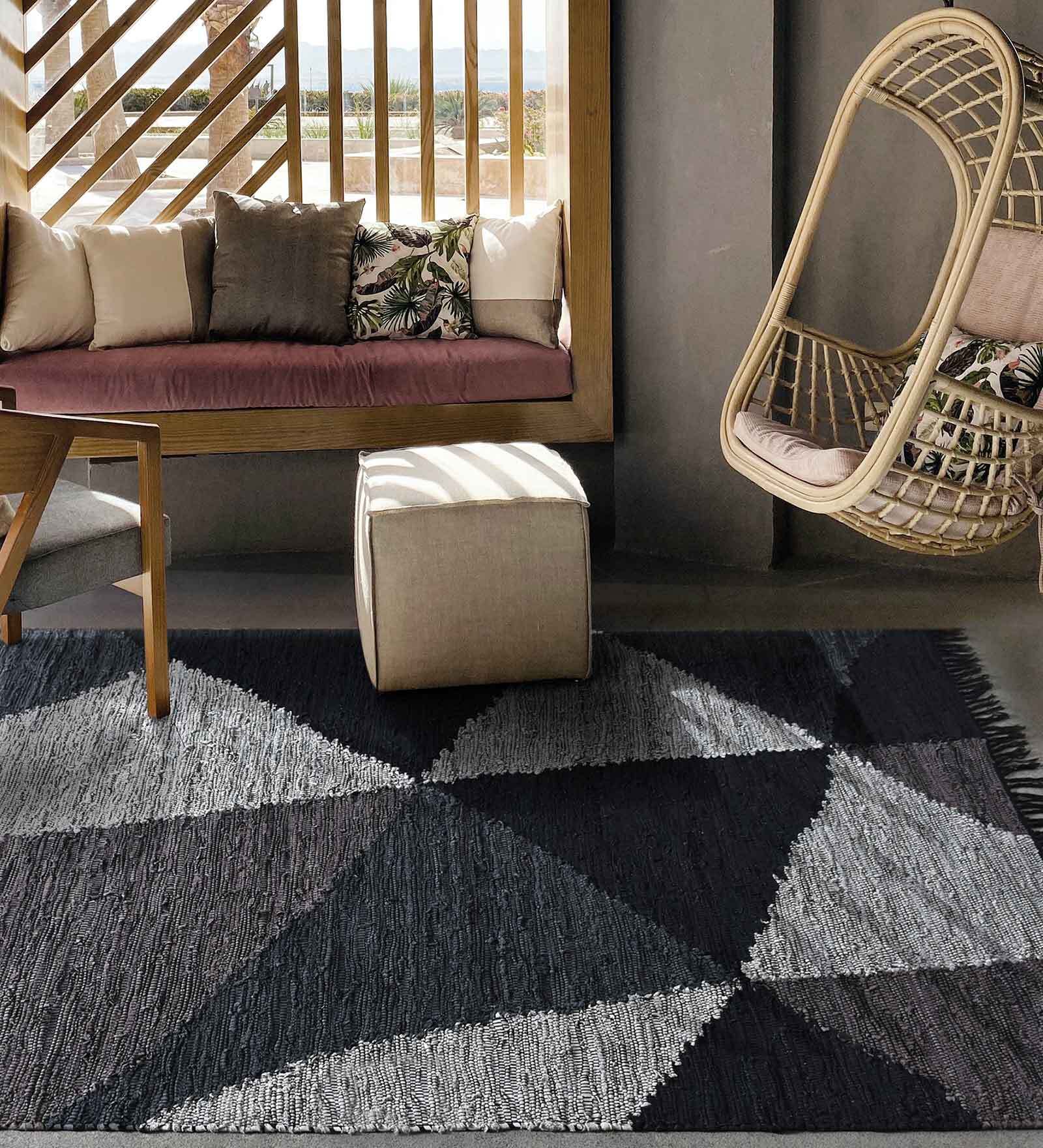 Buy Grey Geometric Leather 5 ft x 7 ft Hand Woven Carpet by The Rug ...
