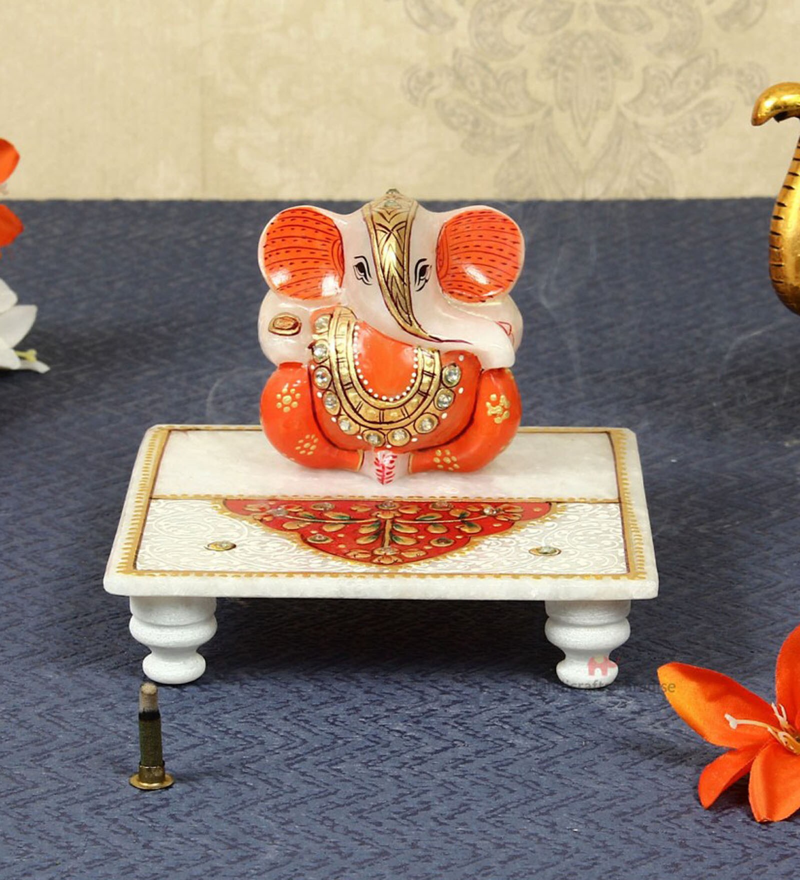 Multicolor Marble Chowki Ganesh