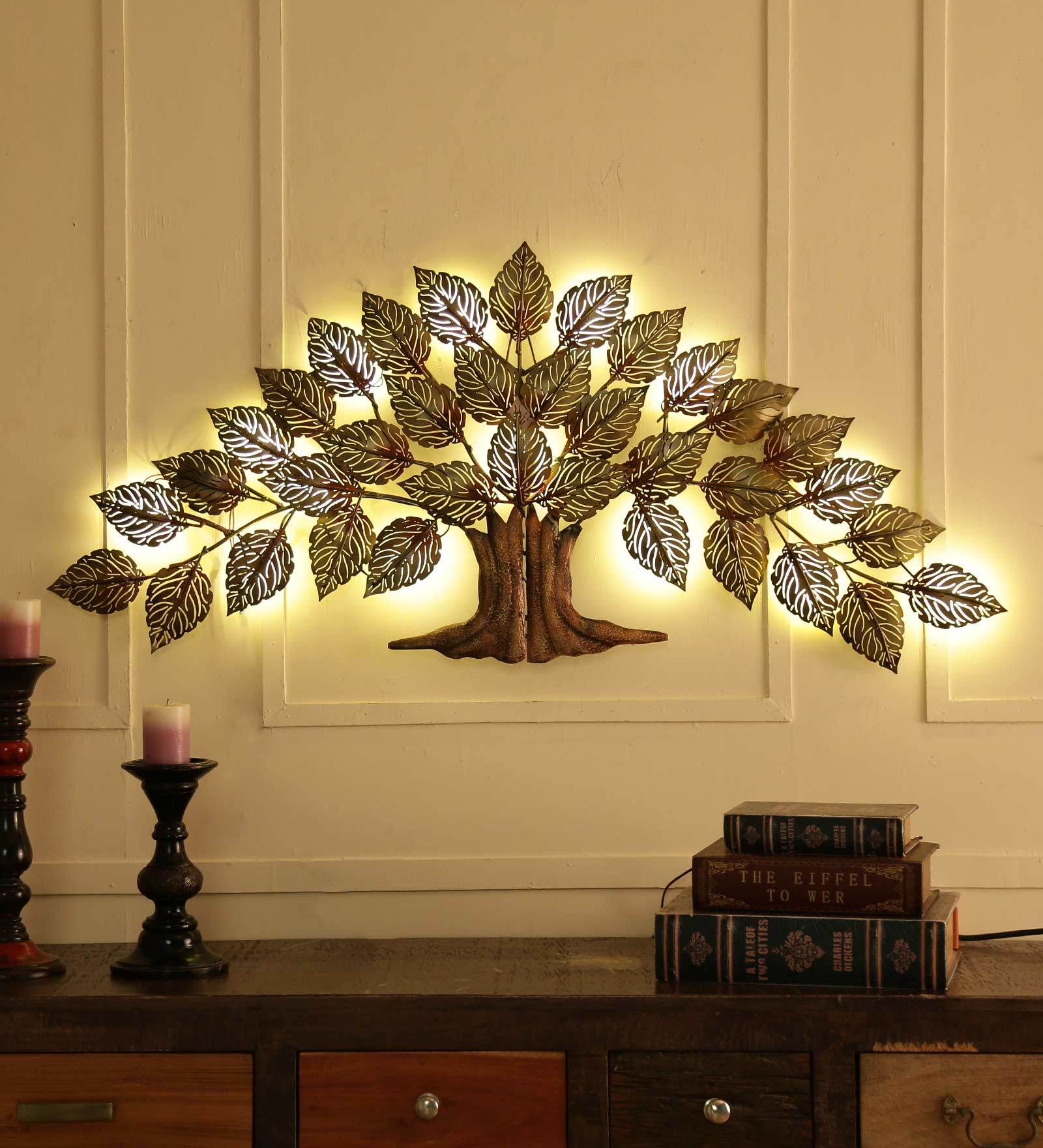 Buy Metal Ashoka Leaf In Multicolor With LED Wall Art By The SK