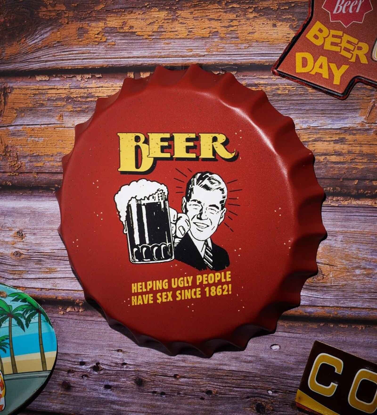 Red Metal Beer Helping Wall Decor