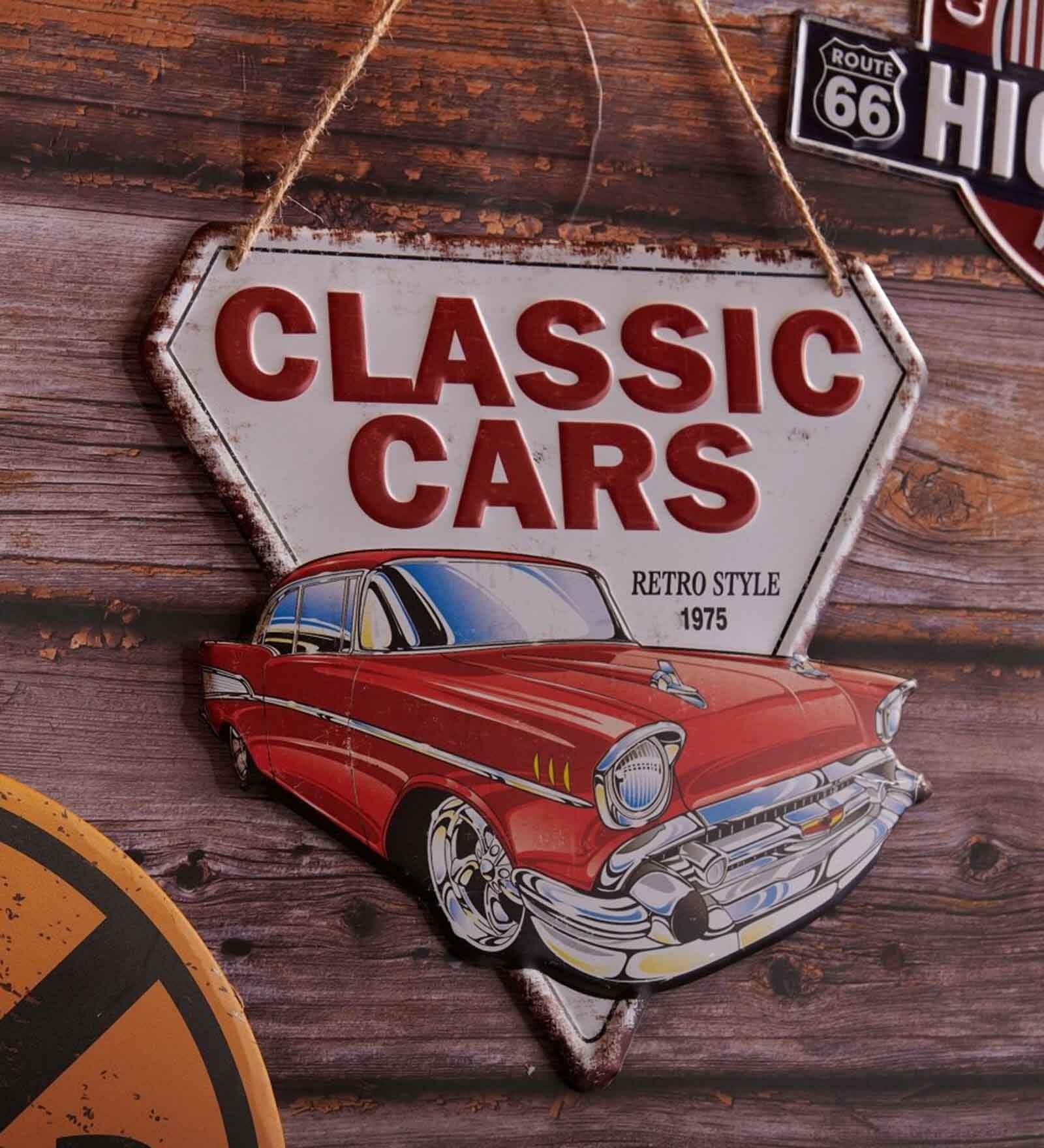 Multicolor Metal Classic Cars Wall Hanging