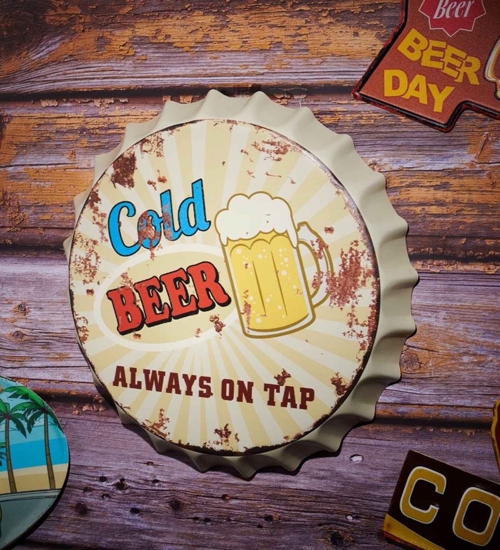 Multicolor Metal Cold Beer On Tap Wall Decor