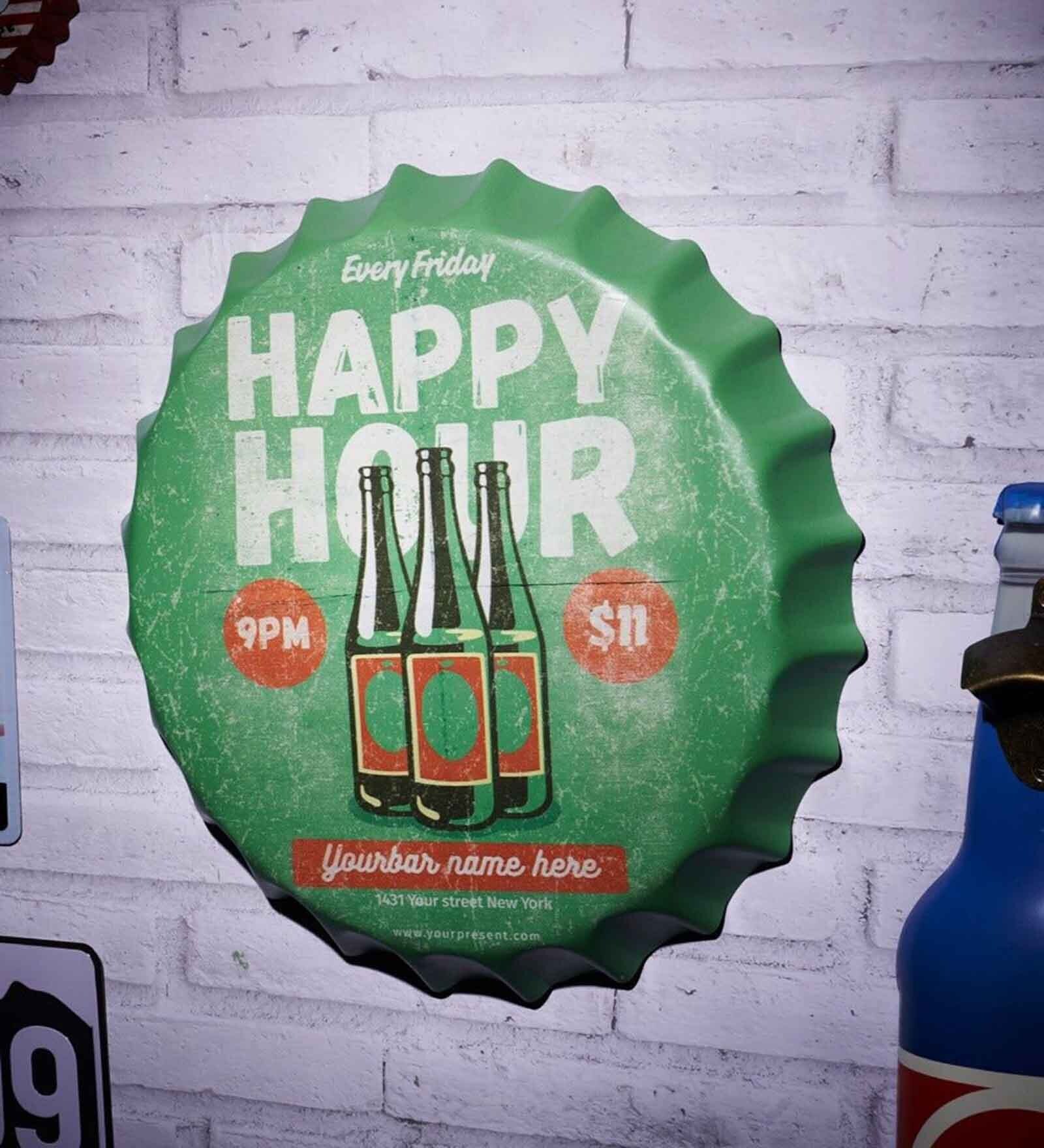 Green Metal Every Friday Happy Hours Wall Decor