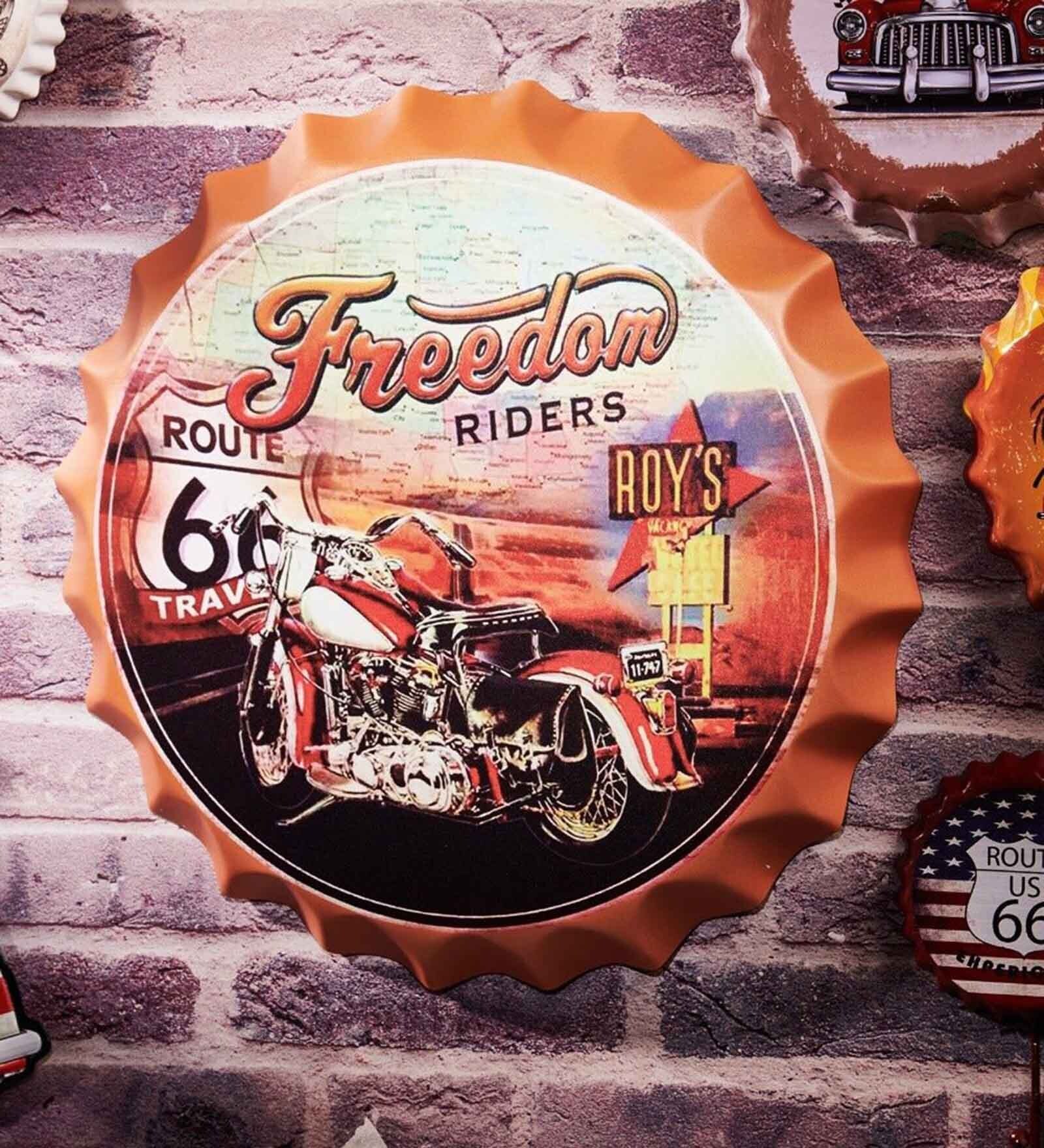 Multicolor Metal Freedom Rides Route66 Wall Decor