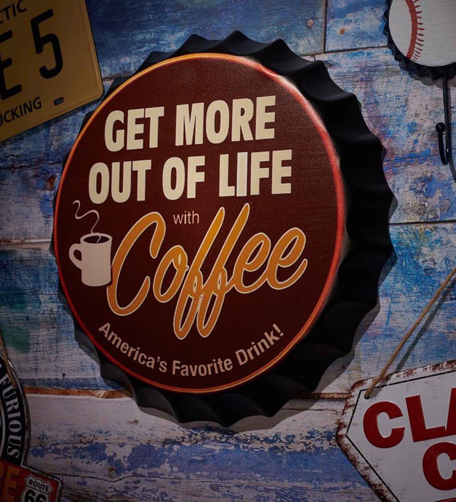 Multicolor Metal Get More Coffee Wall Decor