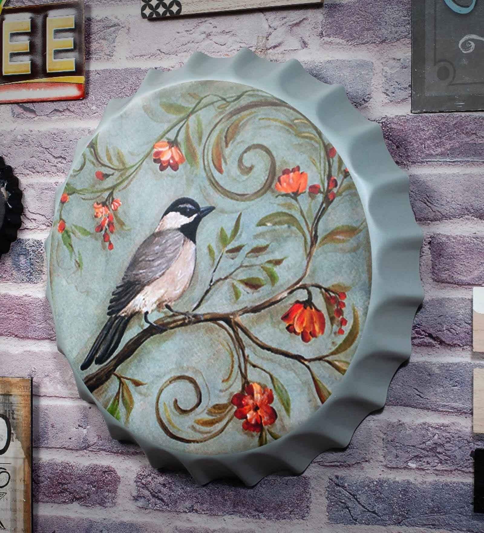 Multicolor Metal Greyish Blue Themed Bird Wall Decor
