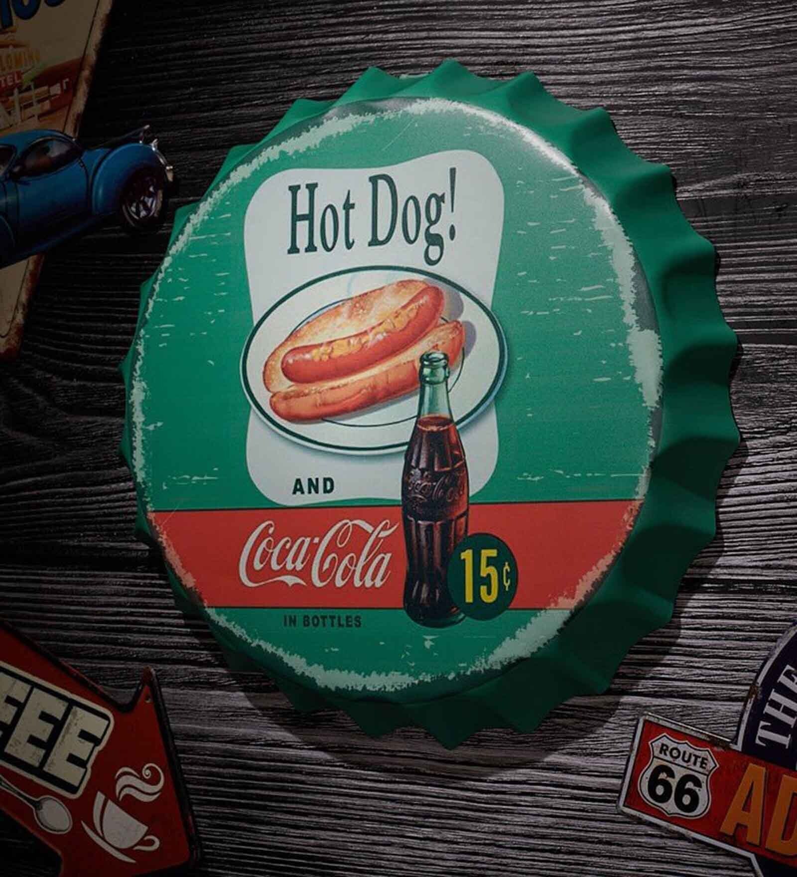 Green Metal Hot Dog And Coca Cola Wall Decor