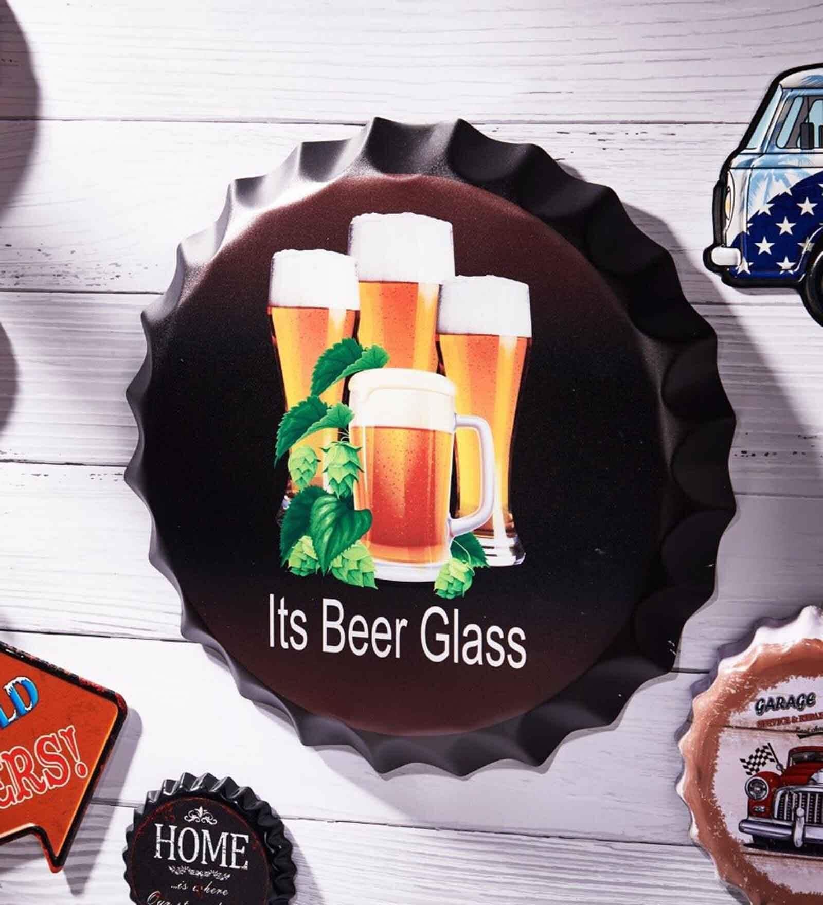 Multicolor Metal Its Beer Glass Wall Decor